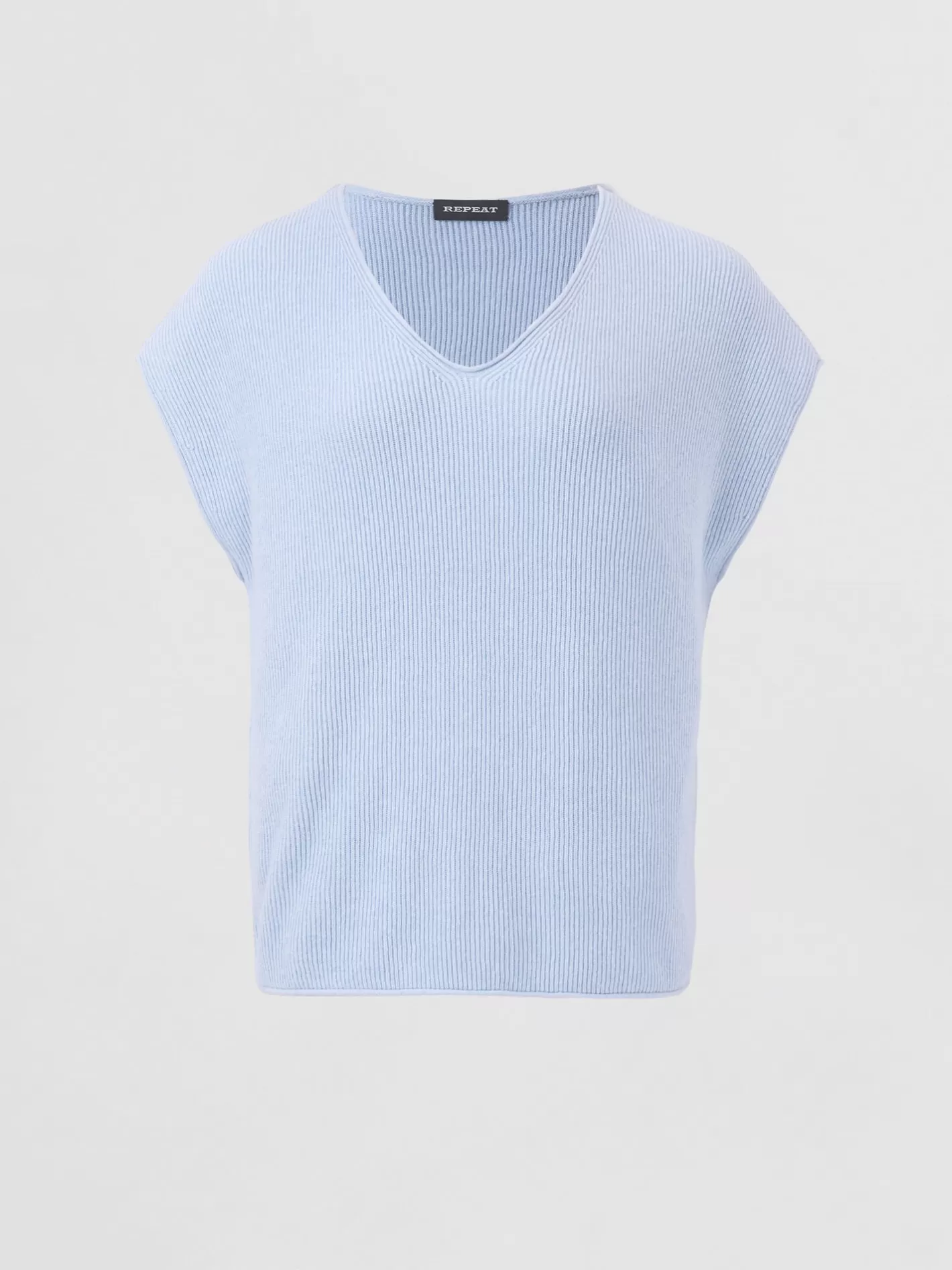 Sweaters<REPEAT cashmere Cashmere Cotton Blend V-Neck Knitted Top Sky