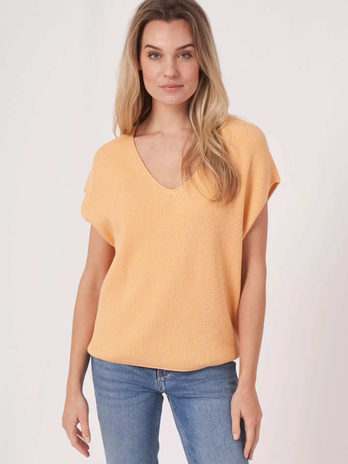 Sweaters<REPEAT cashmere Cashmere Cotton Blend V-Neck Knitted Top Glow