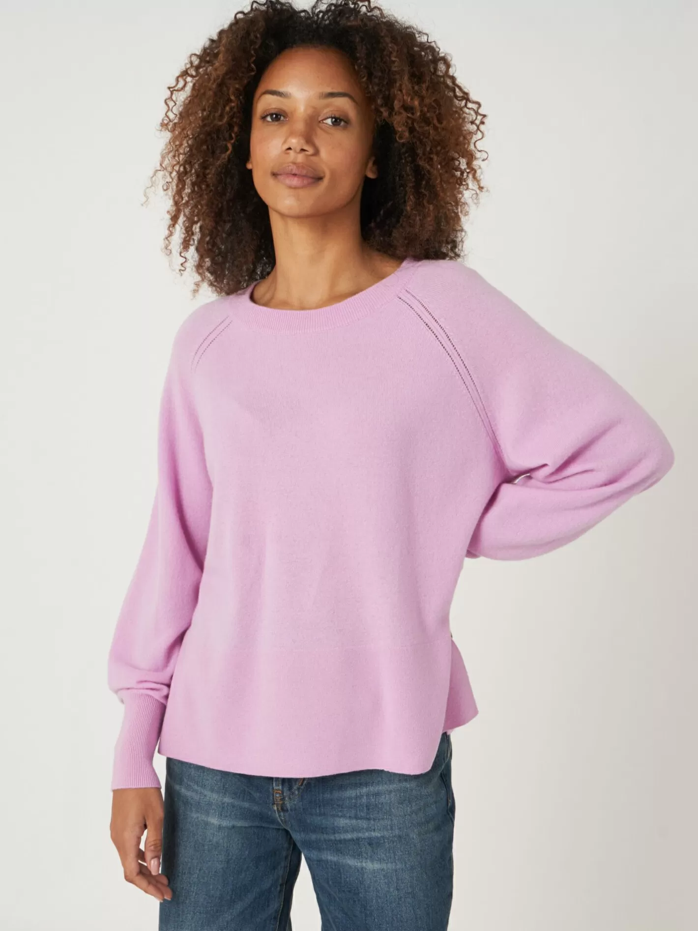 Sweaters<REPEAT cashmere Cashmere Raglan Sweater With High Ribbed Hem And Side Slit Candy