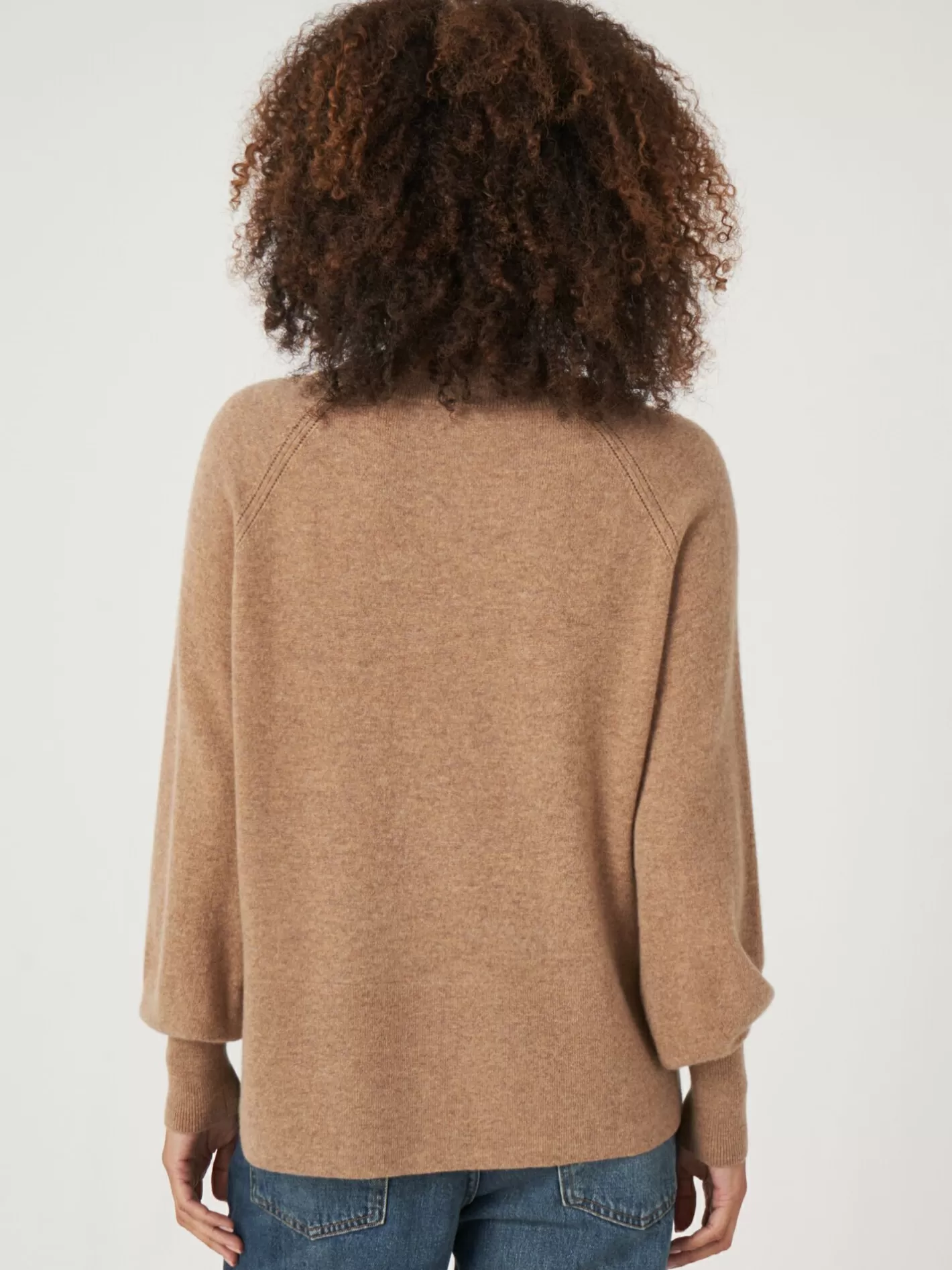 Sweaters<REPEAT cashmere Cashmere Raglan Sweater With High Ribbed Hem And Side Slit Camel