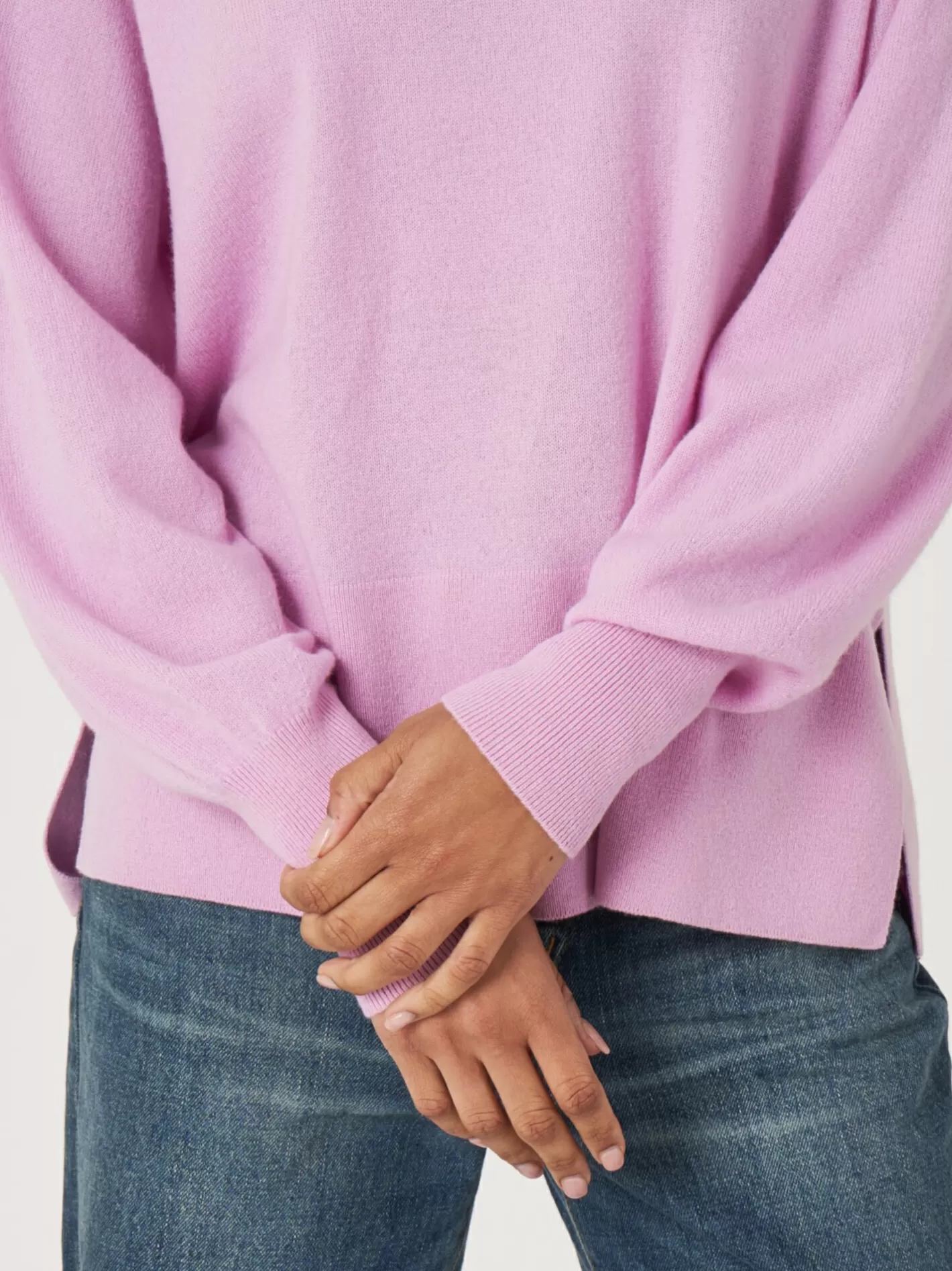Sweaters<REPEAT cashmere Cashmere Raglan Sweater With High Ribbed Hem And Side Slit Candy