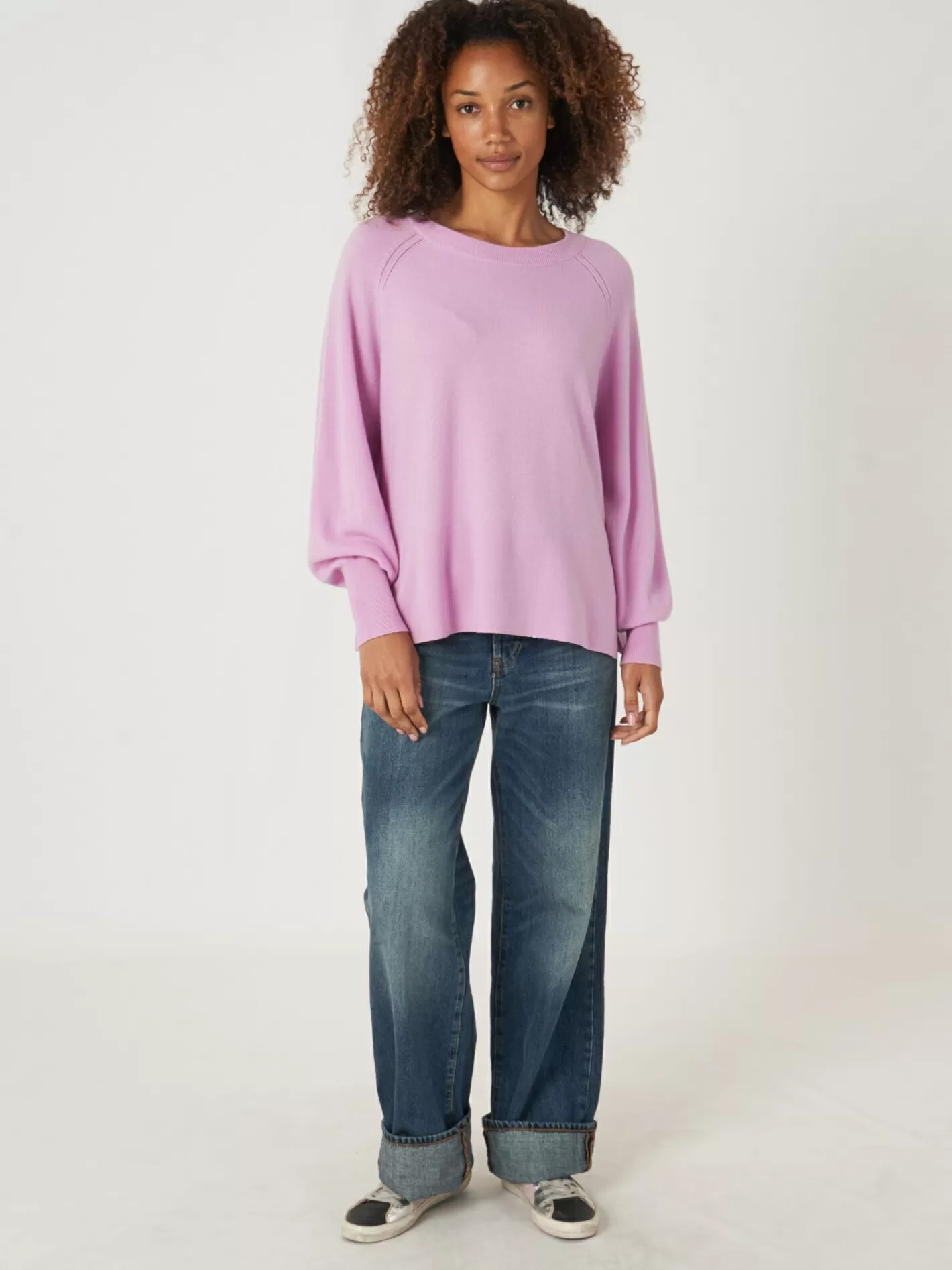 Sweaters<REPEAT cashmere Cashmere Raglan Sweater With High Ribbed Hem And Side Slit Candy