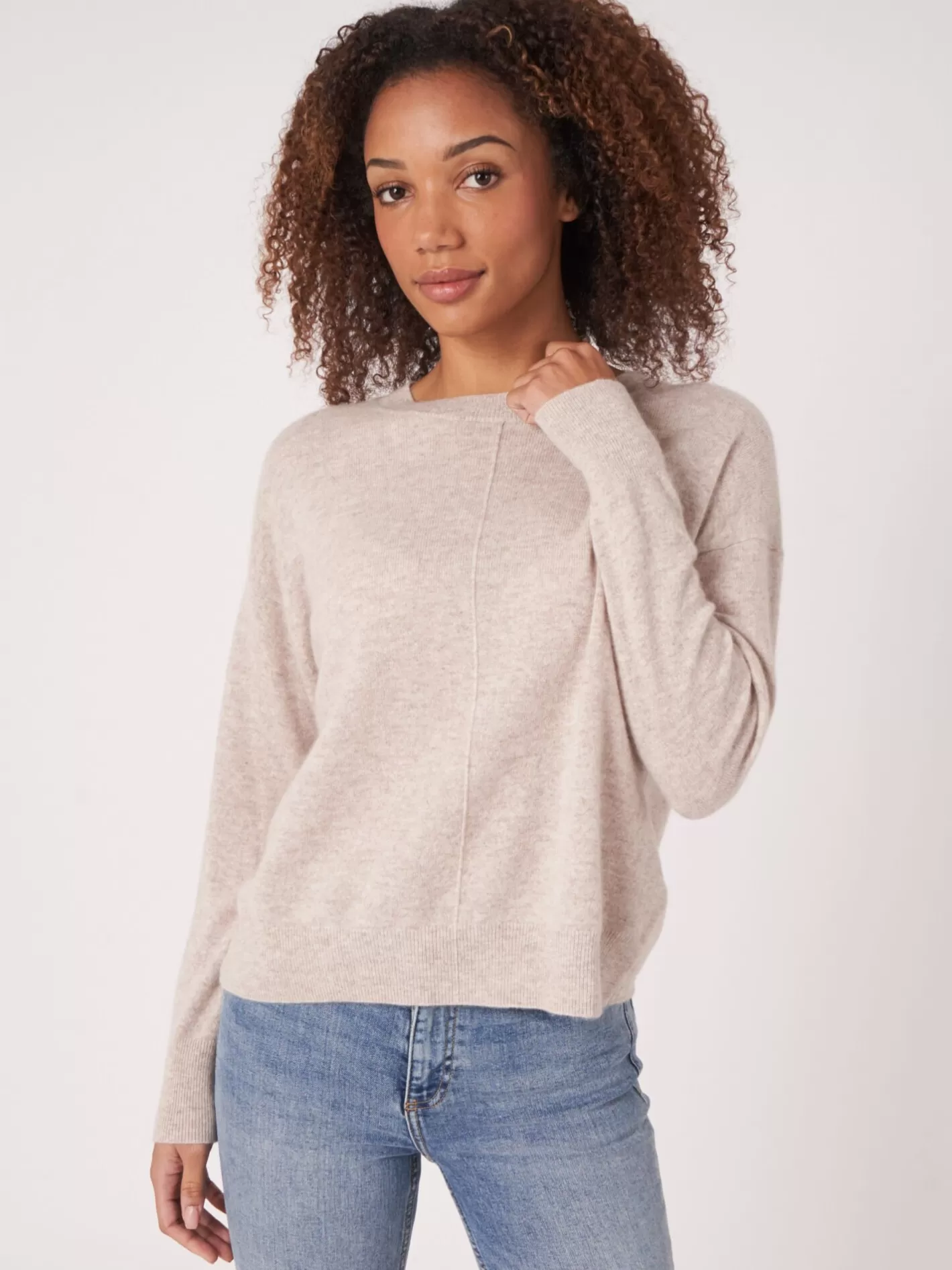 Organic Cashmere<REPEAT cashmere Casual Organic Cashmere Sweater With Buttoned Back Beige