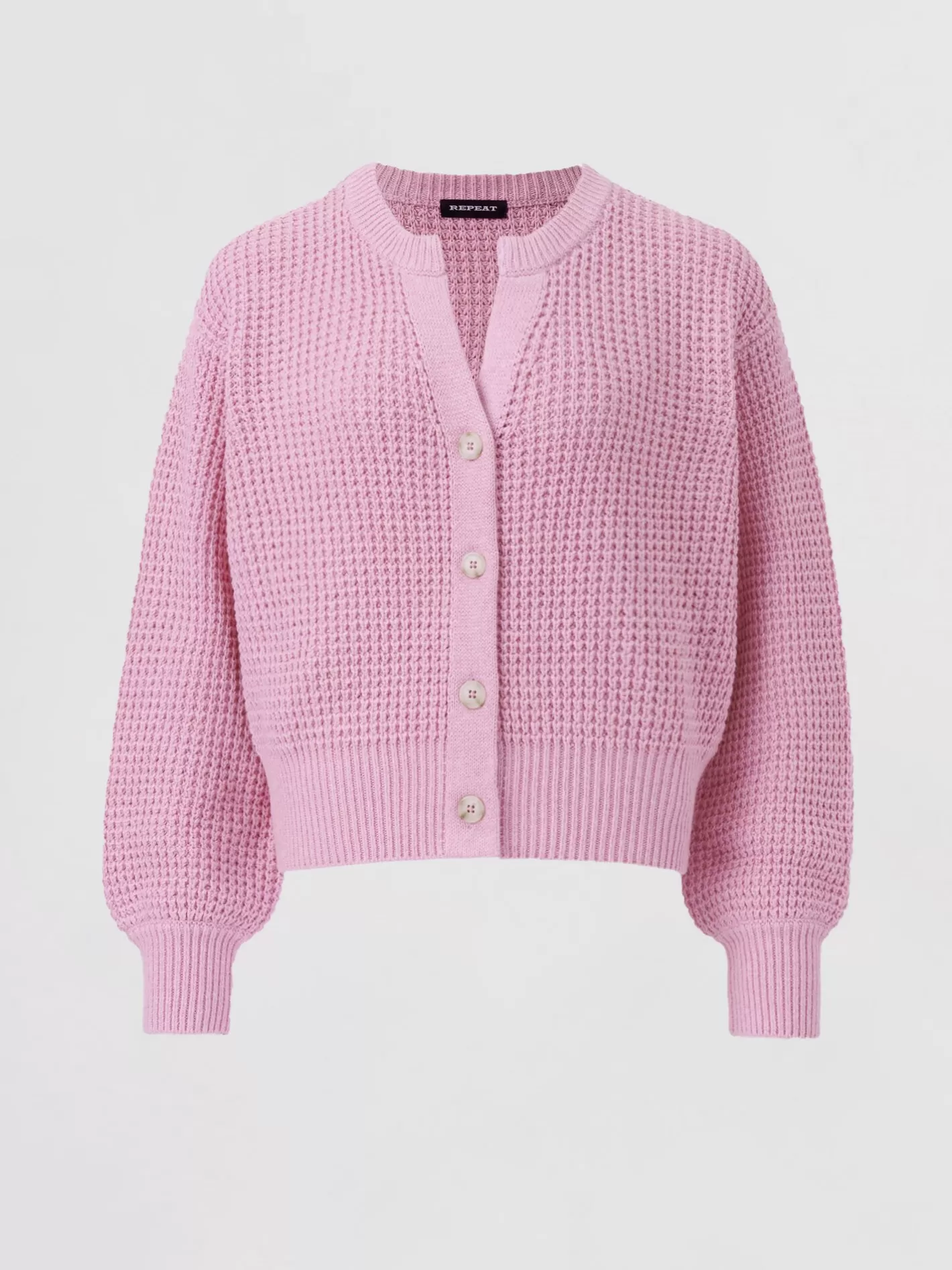 Cardigans<REPEAT cashmere Chunky Rib Knit Cardigan With Puff Sleeves Orchid