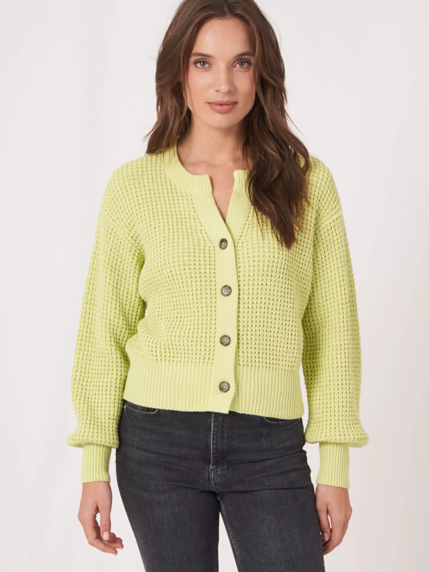 Cardigans<REPEAT cashmere Chunky Rib Knit Cardigan With Puff Sleeves Soda