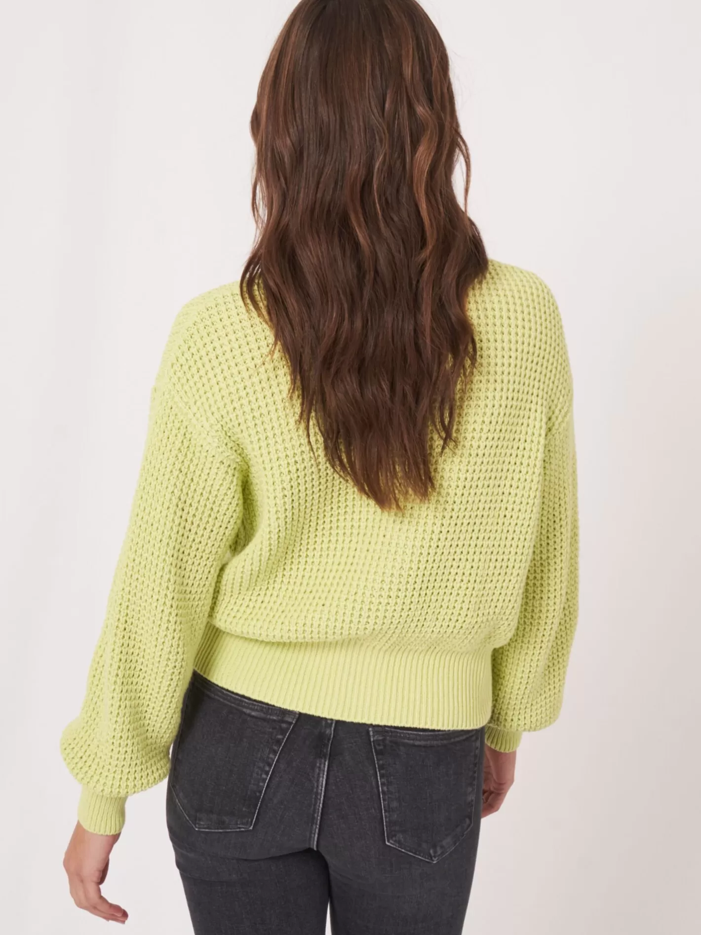 Cardigans<REPEAT cashmere Chunky Rib Knit Cardigan With Puff Sleeves Soda