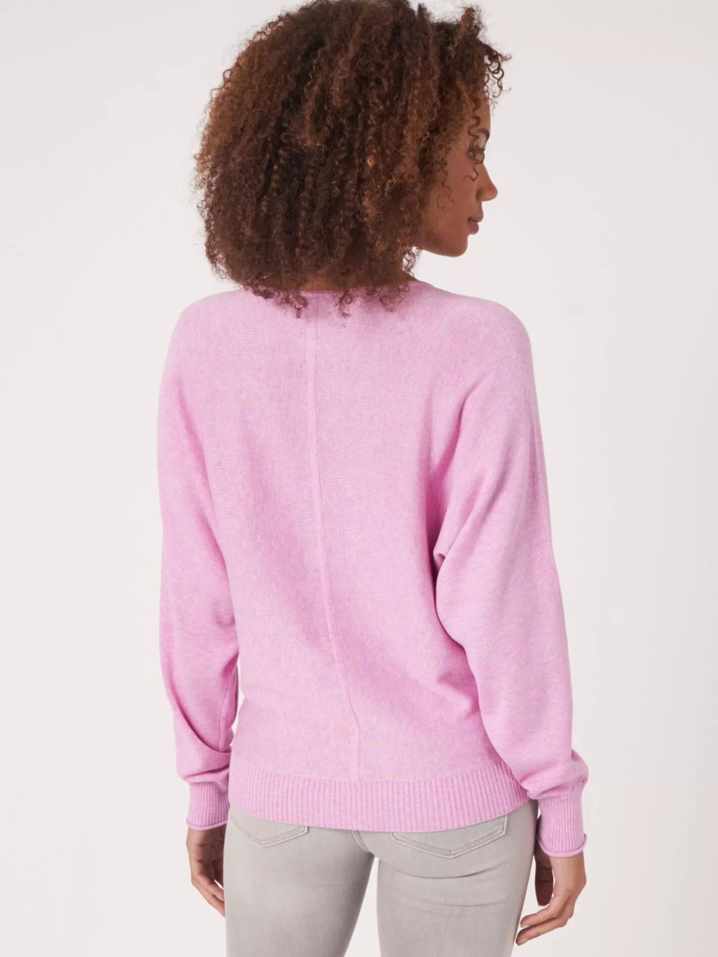 Sweaters<REPEAT cashmere Cotton Blend Batwing Jumper With V-Neck Orchid