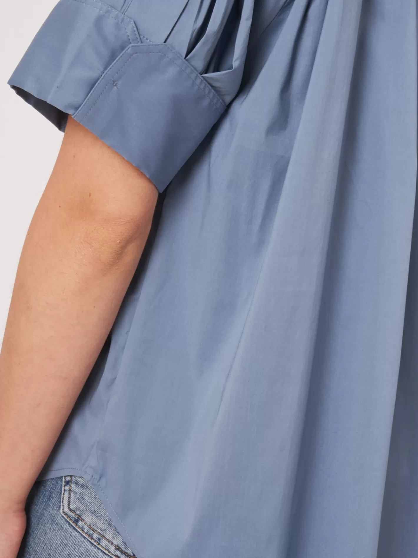 Blouses<REPEAT cashmere Cotton Blend Blouse With Short Turn-Up Raglan Puff Sleeves Vintage Blue