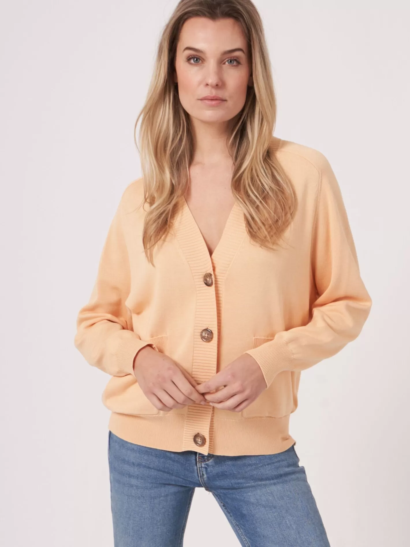 Cardigans<REPEAT cashmere Cotton Blend Buttoned Cardigan With Pockets Glow