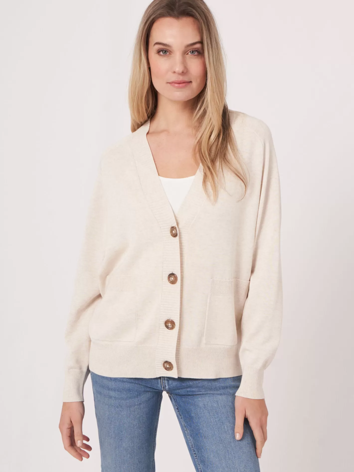 Cardigans<REPEAT cashmere Cotton Blend Buttoned Cardigan With Pockets Ivory