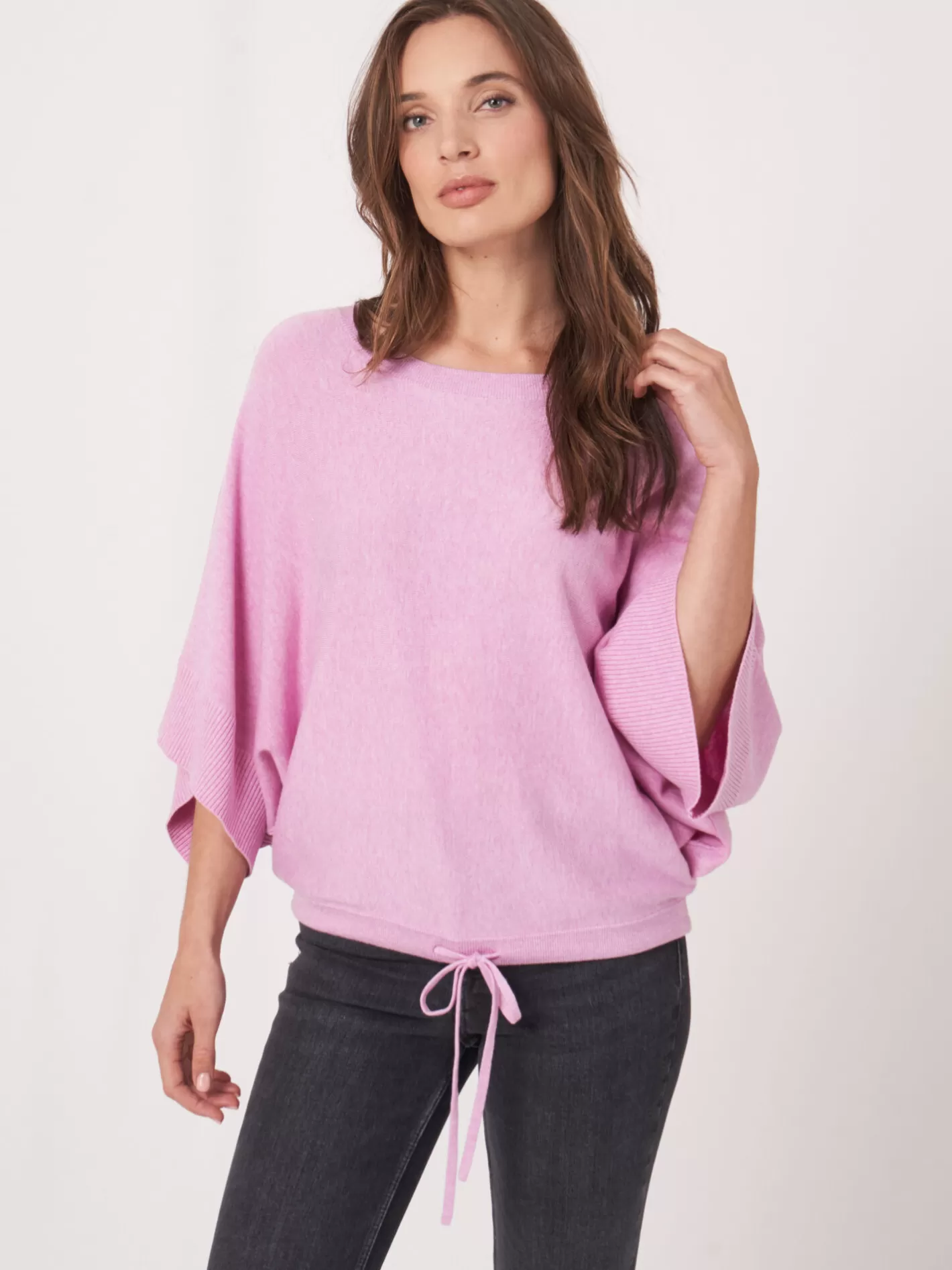 Ponchos<REPEAT cashmere Cotton Blend Poncho Sweater With Drawstring Orchid