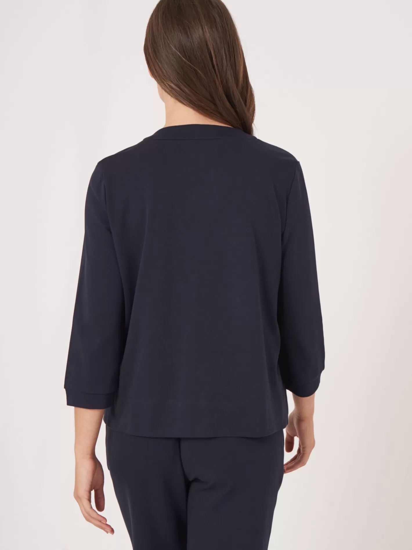 Tops<REPEAT cashmere Cotton Blend Sweatshirt Jacket With Covered Button Placket Navy