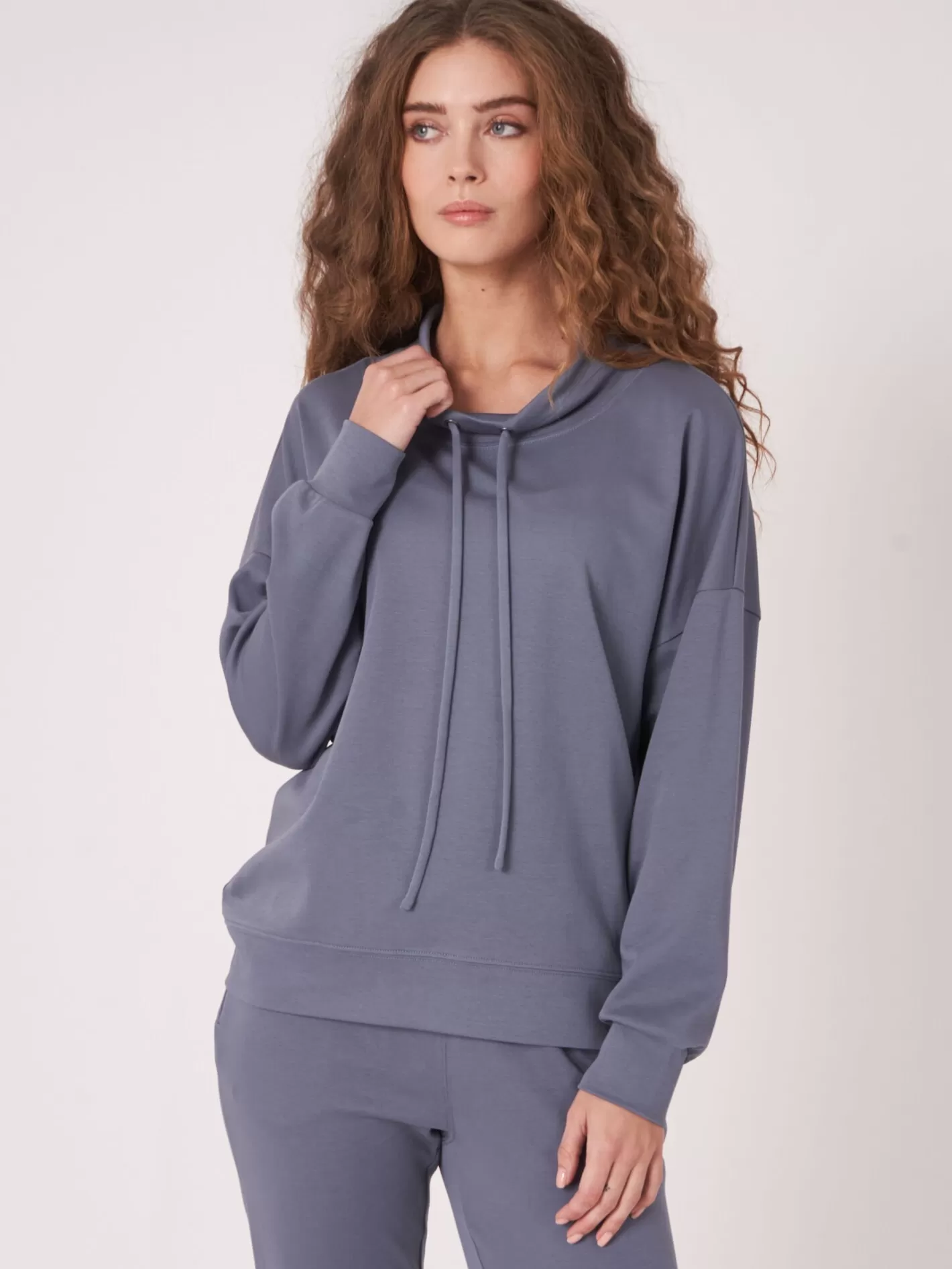 Tops<REPEAT cashmere Cotton Blend Sweatshirt With Drawstring Denim