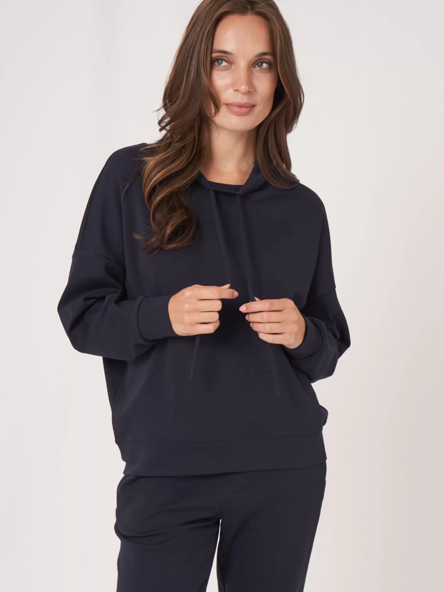 Tops<REPEAT cashmere Cotton Blend Sweatshirt With Drawstring Navy