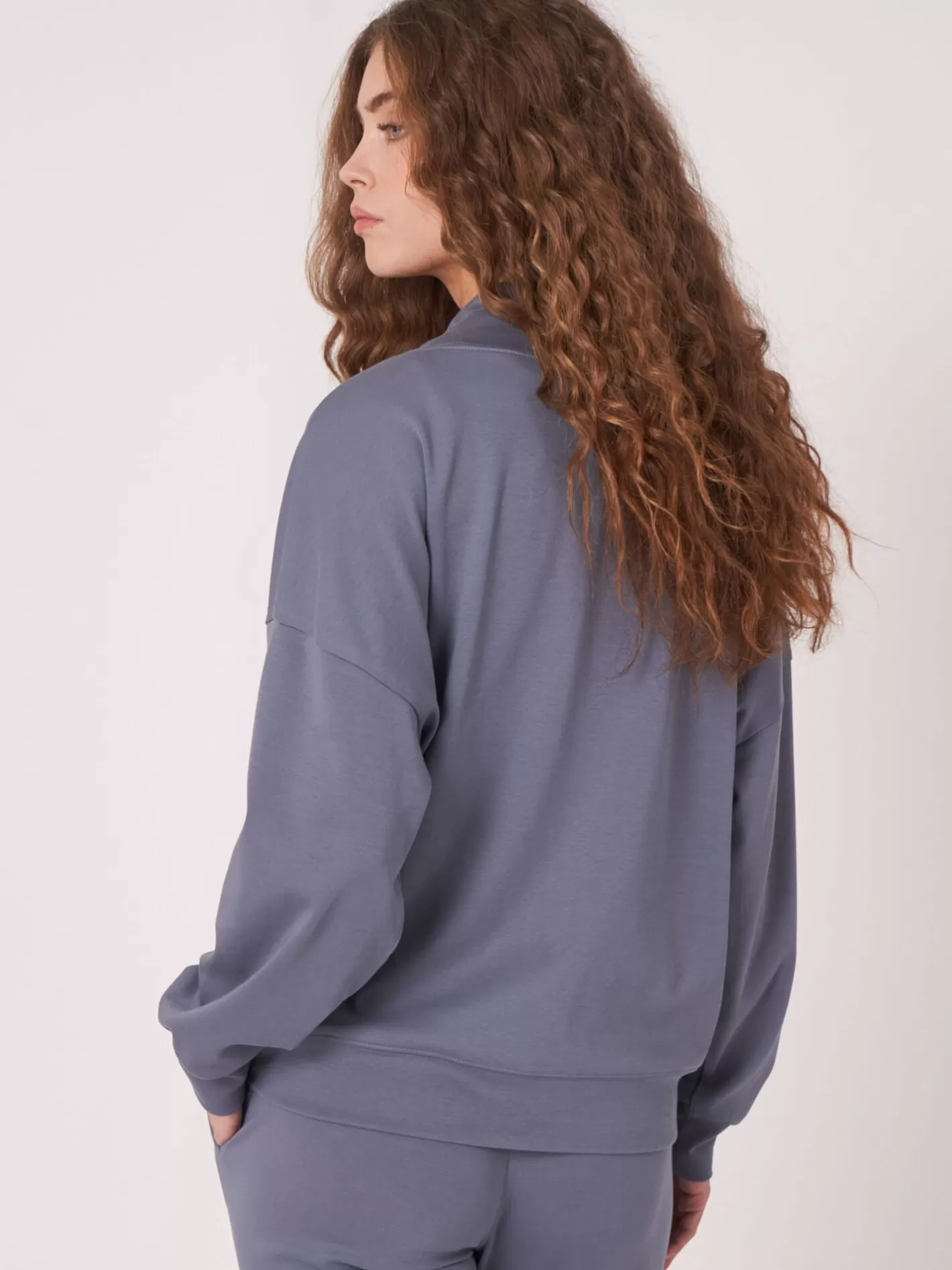 Tops<REPEAT cashmere Cotton Blend Sweatshirt With Drawstring Denim