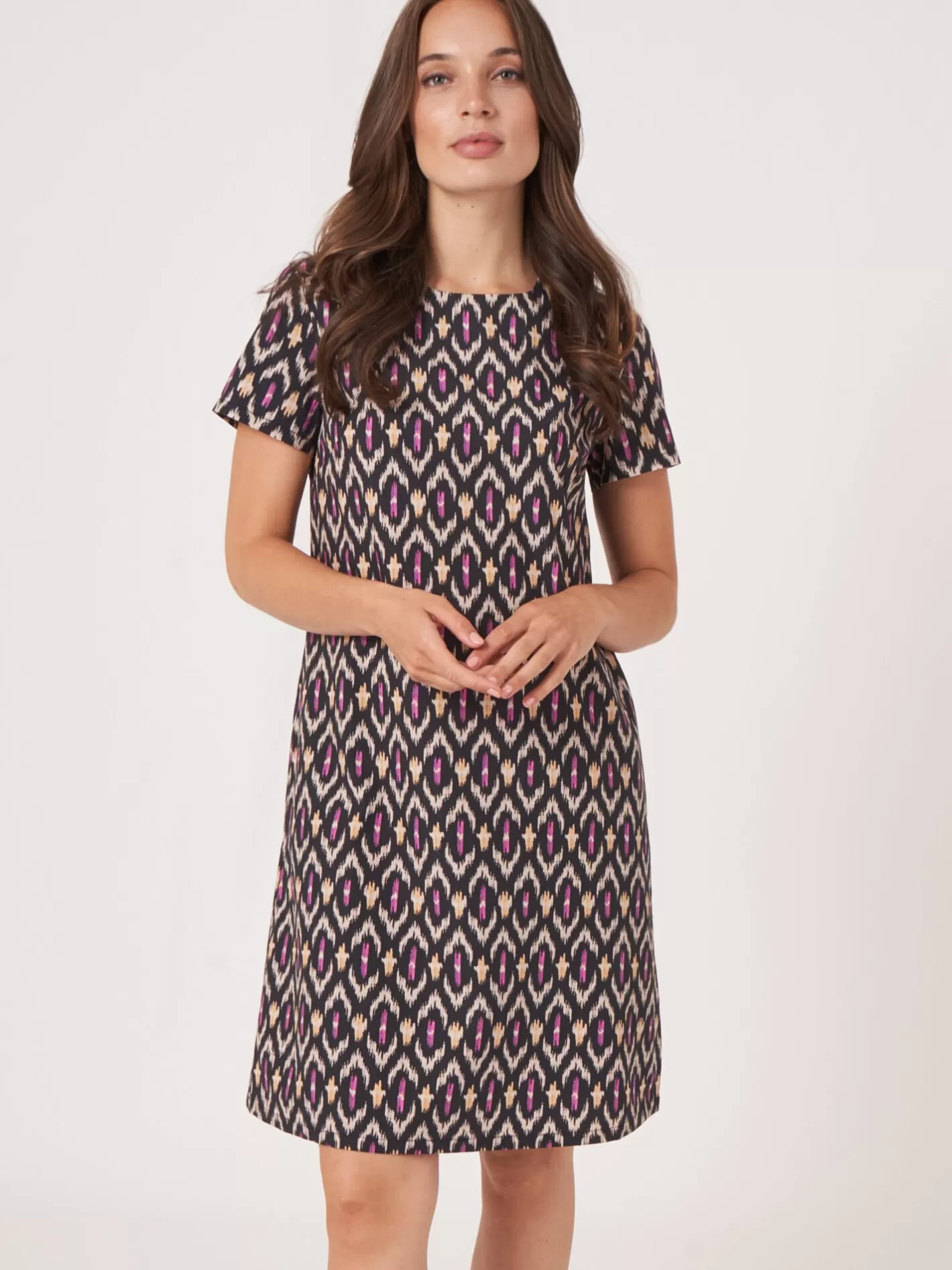 Dresses & Skirts<REPEAT cashmere Cotton Shift Dress With Ikat Print Black