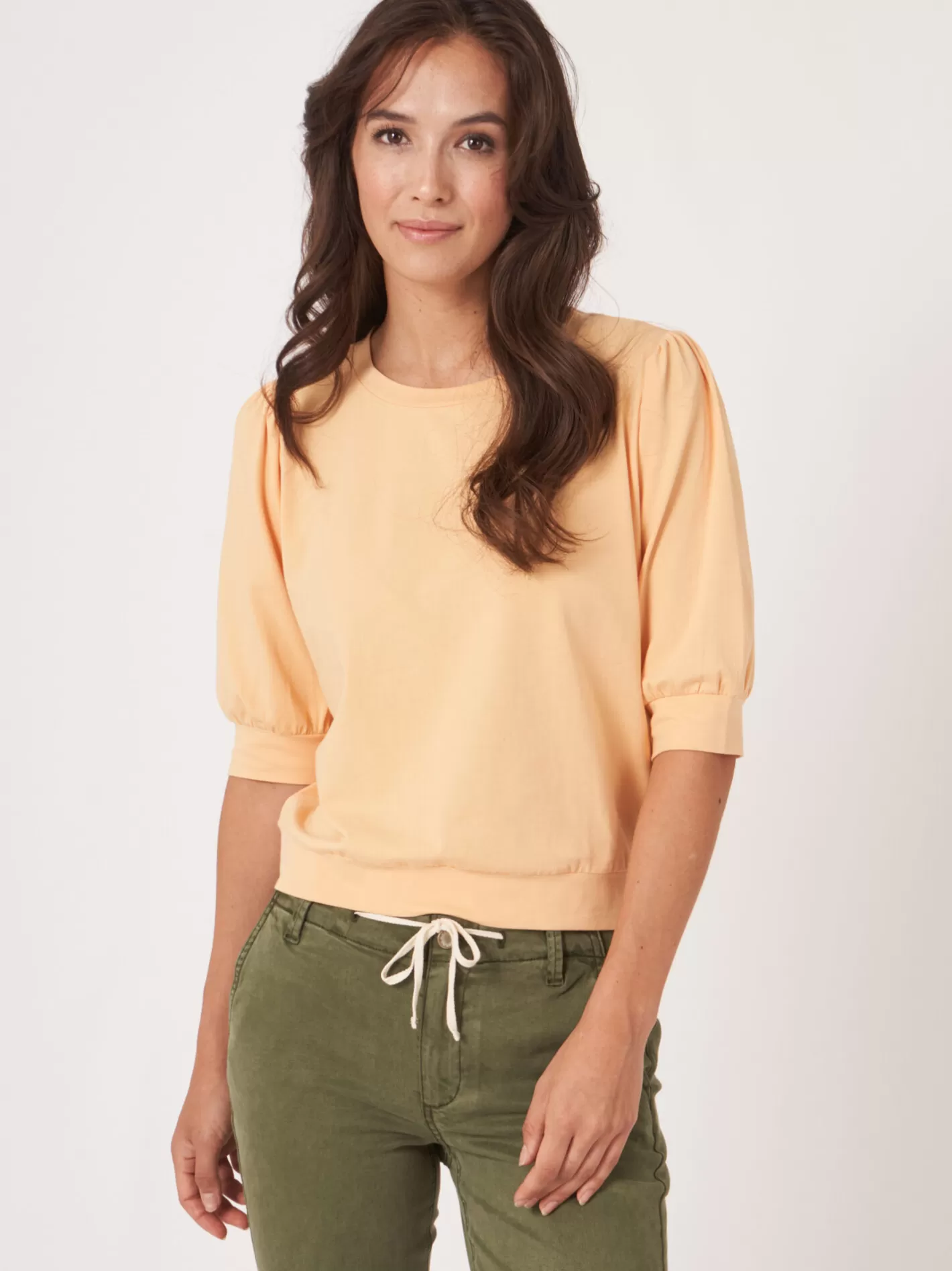 Tops<REPEAT cashmere Cotton Stretch T-Shirt With Short Puff Sleeves Glow