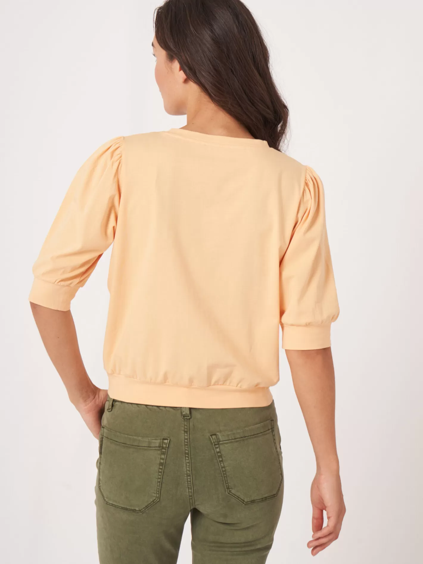 Tops<REPEAT cashmere Cotton Stretch T-Shirt With Short Puff Sleeves Glow