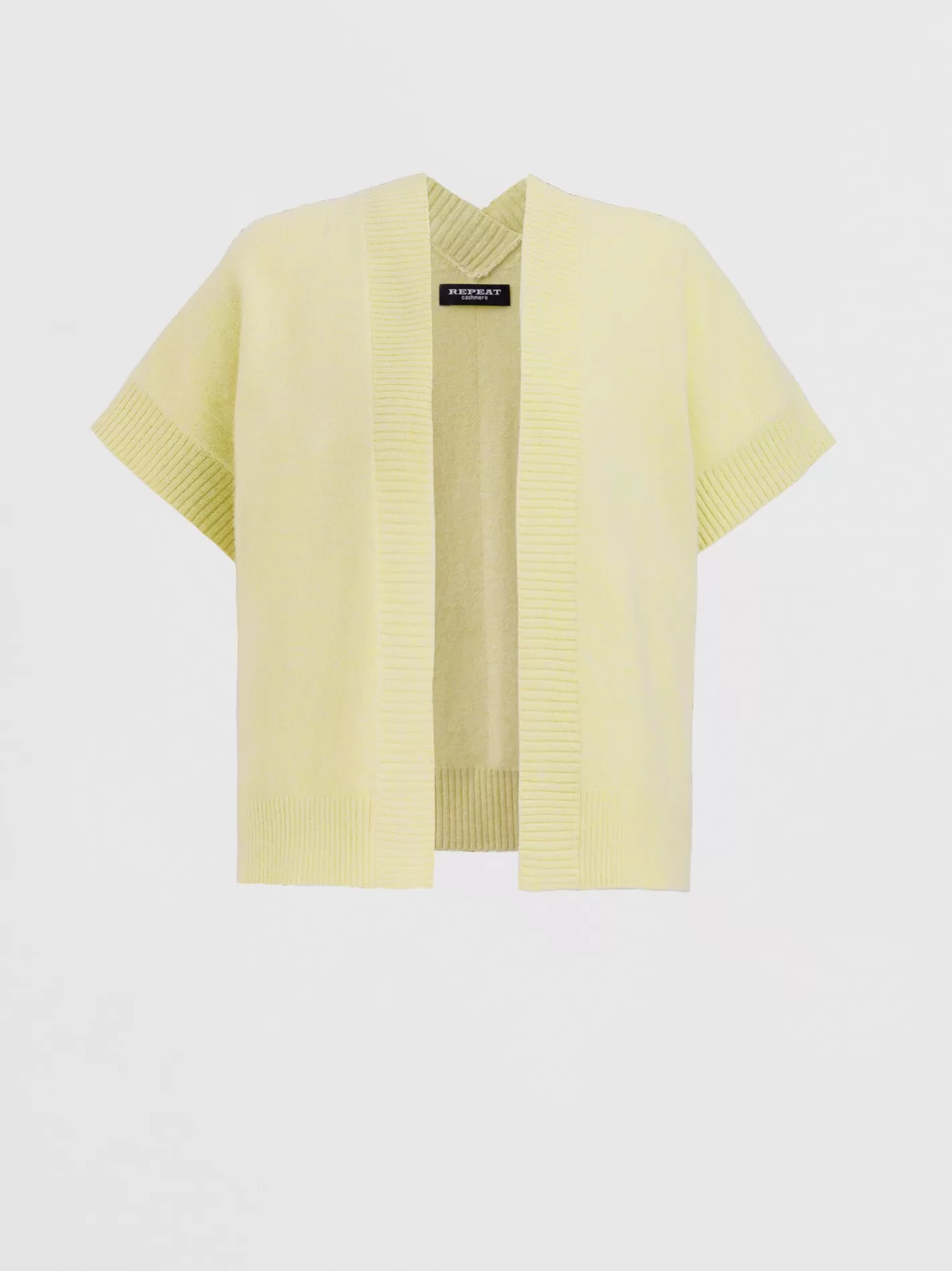 Organic Cashmere<REPEAT cashmere Cropped Boxy Open Front Cardigan With Ribbed V-Neckline At Back Soda