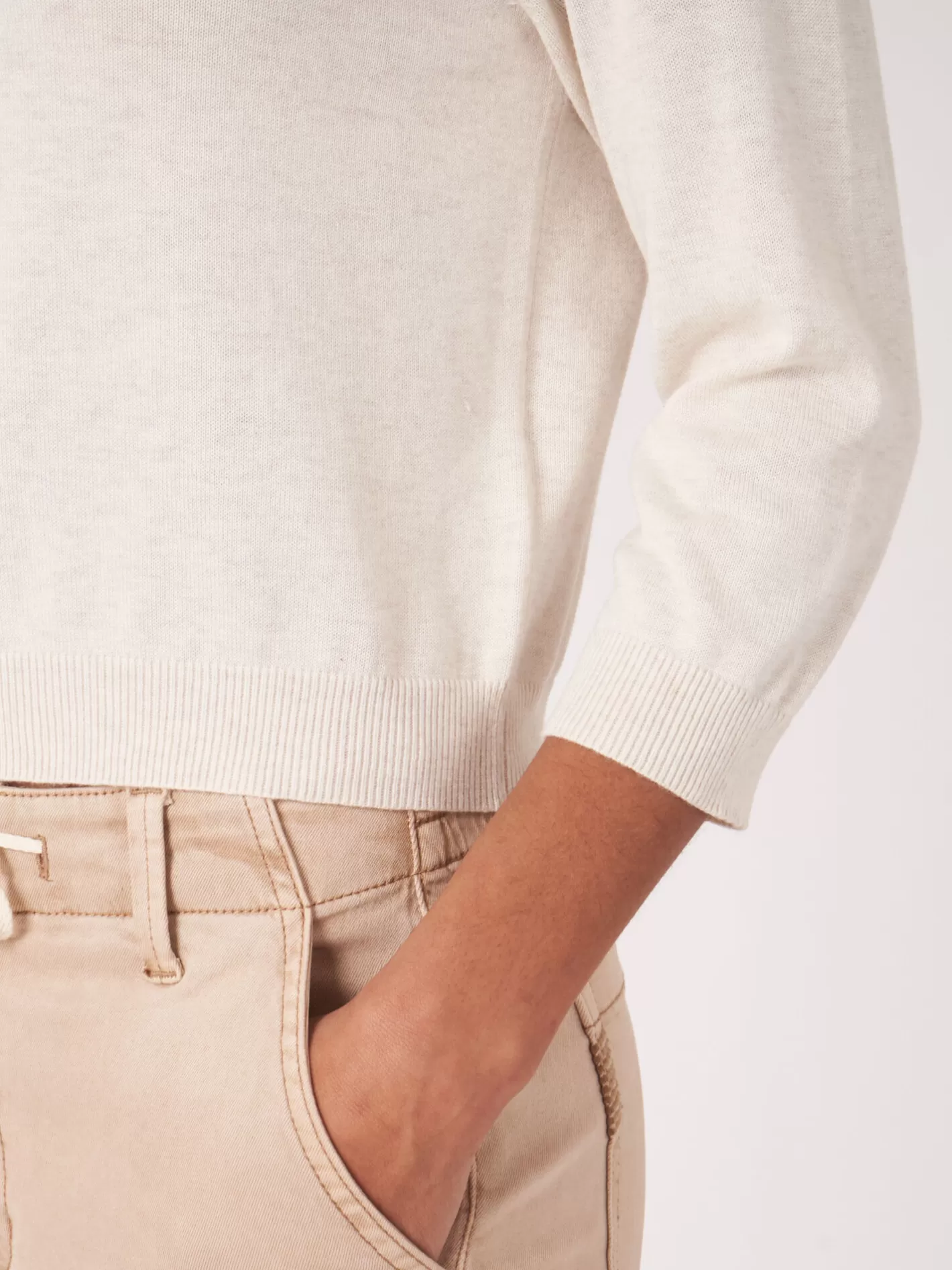 Cardigans<REPEAT cashmere Cropped Cardigan With Crew Neck In Organic Cotton Blend Ivory