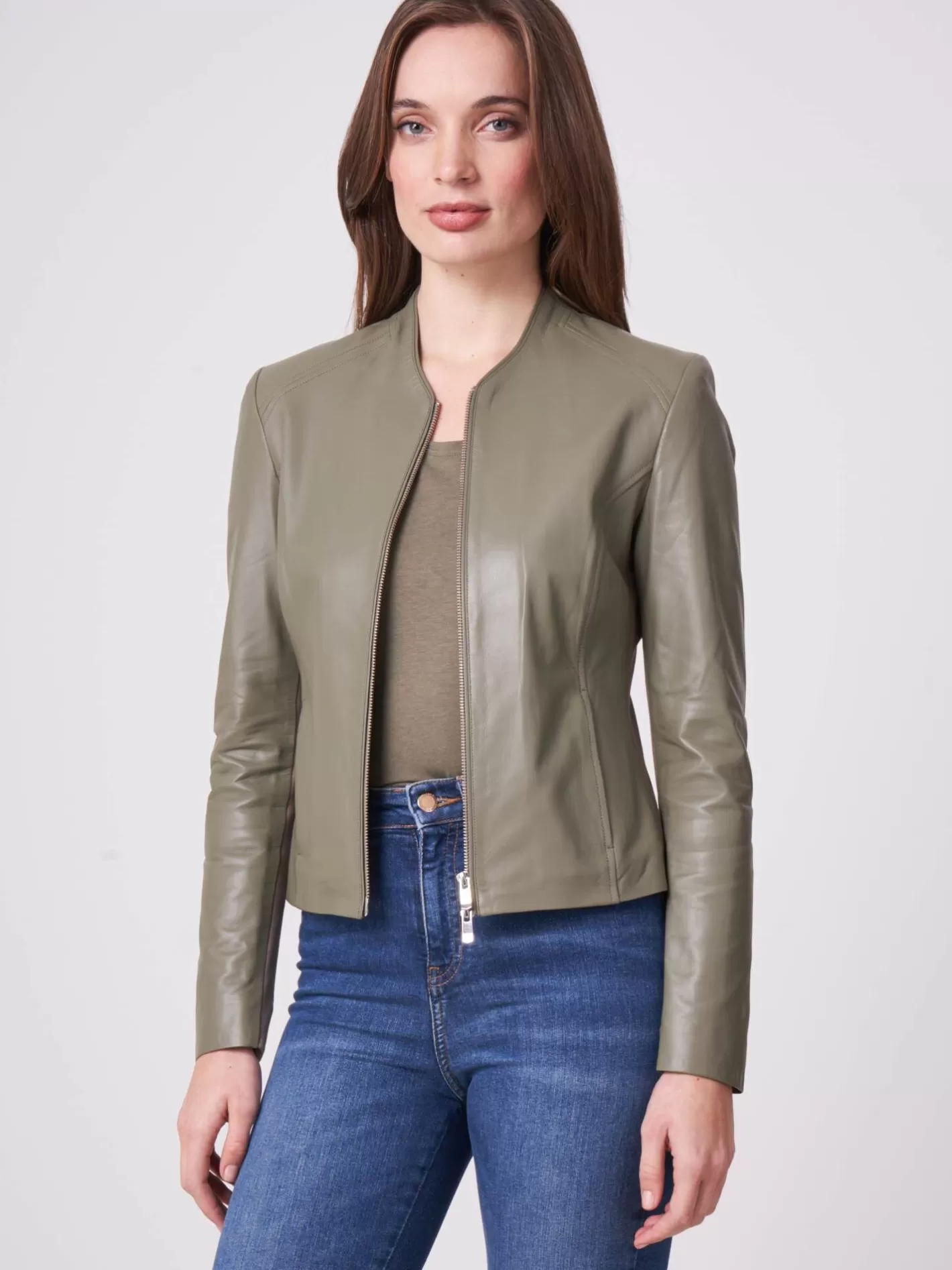 Leather<REPEAT cashmere Cropped Leather Jacket Early Dew