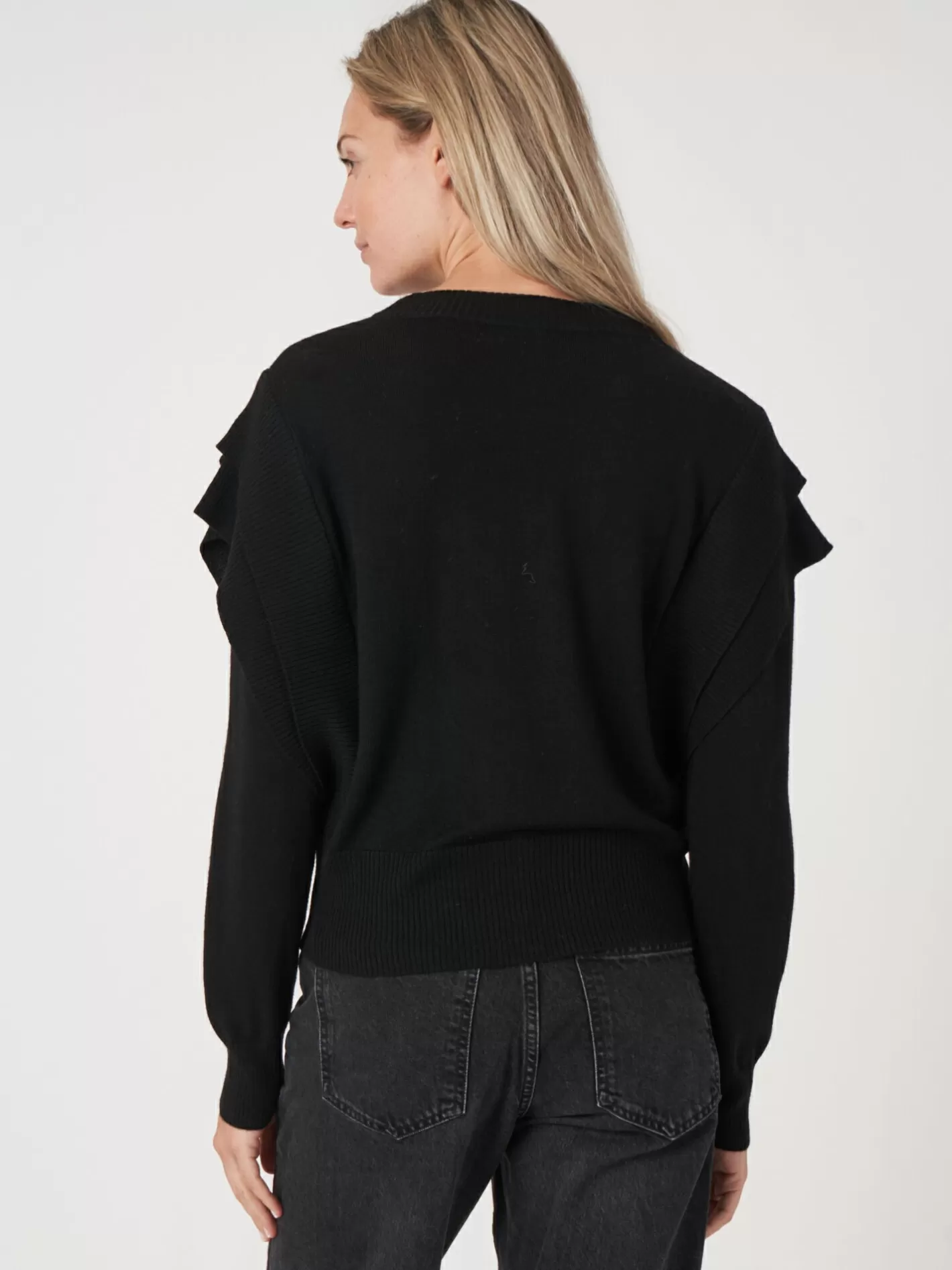 Sweaters<REPEAT cashmere Cropped Merino Wool Sweater With Shoulder Detail Black