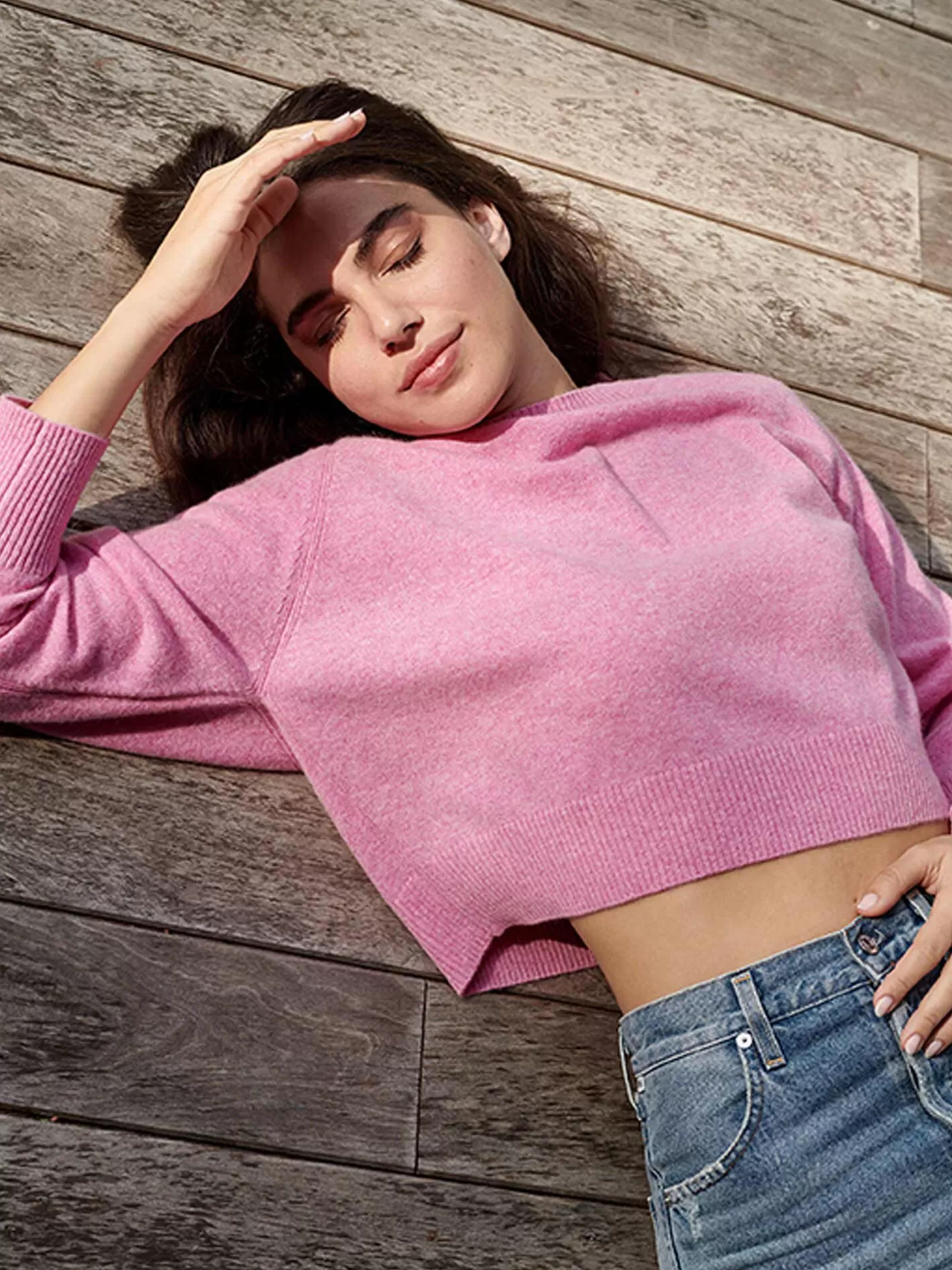 Organic Cashmere<REPEAT cashmere Cropped Organic Cashmere Raglan Sweater Blossom