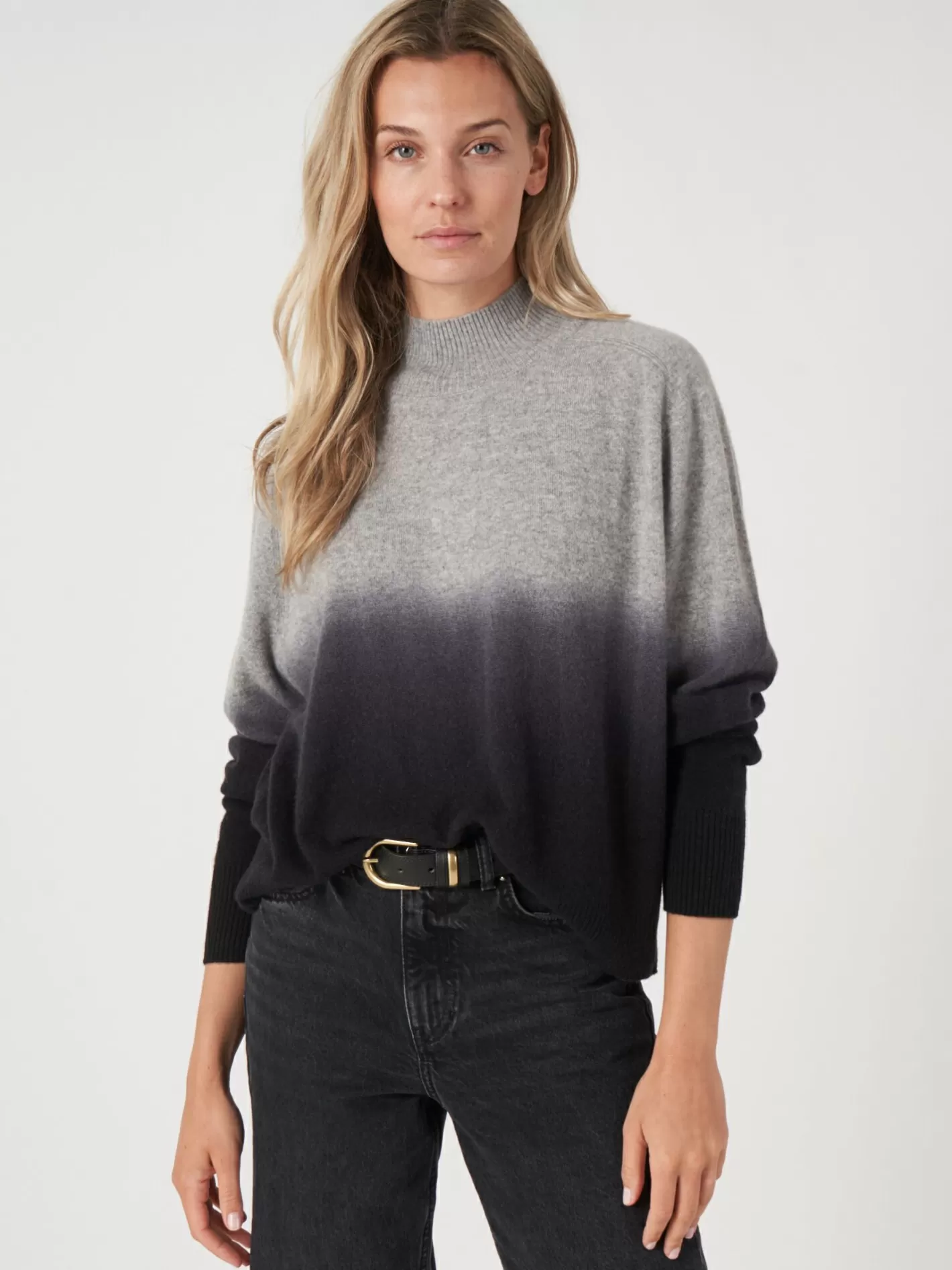 Sweaters<REPEAT cashmere Dip Dye Cashmere Sweater With Stand Collar Black