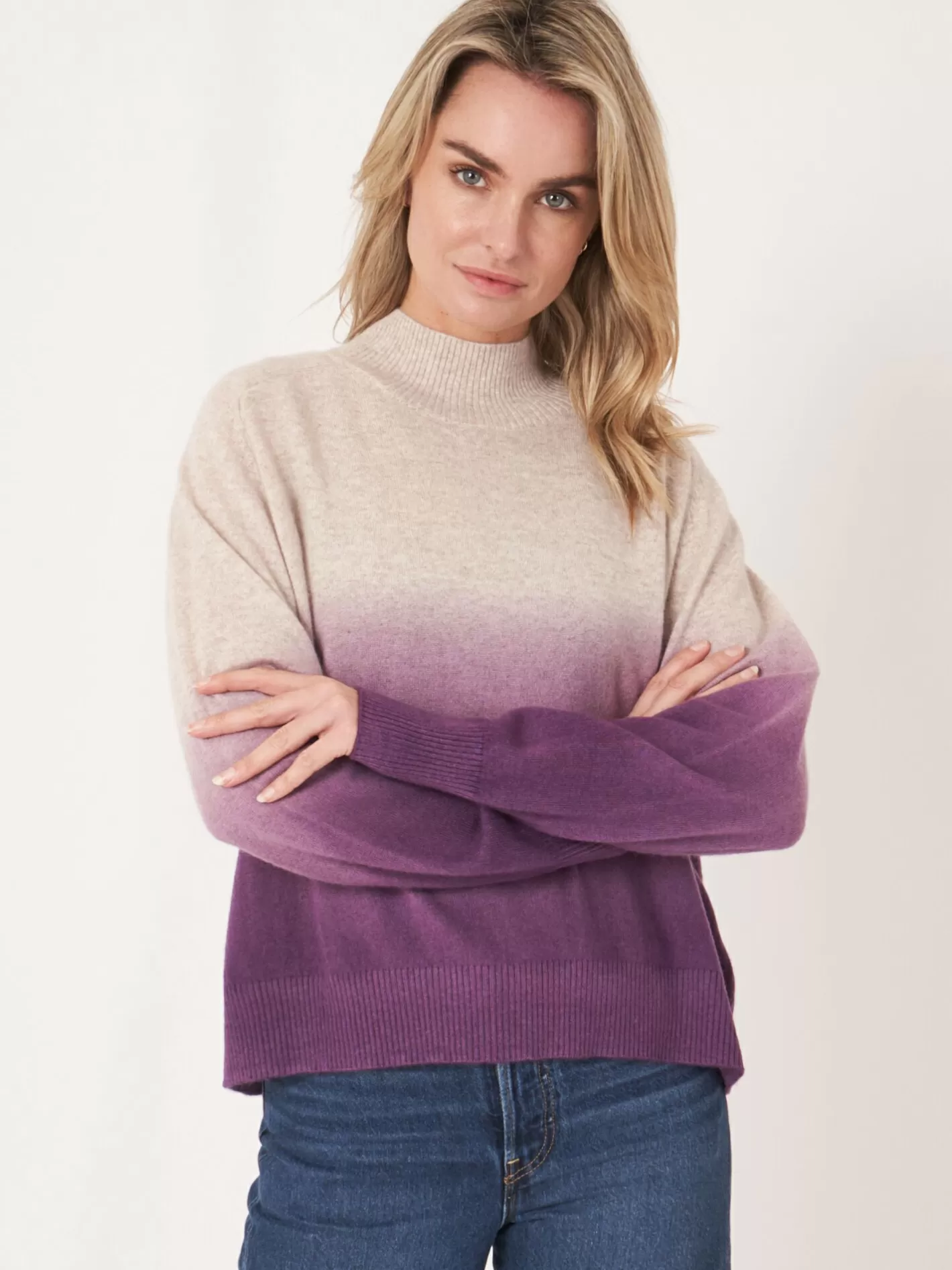 Sweaters<REPEAT cashmere Dip Dye Cashmere Sweater With Stand Collar Amethyst