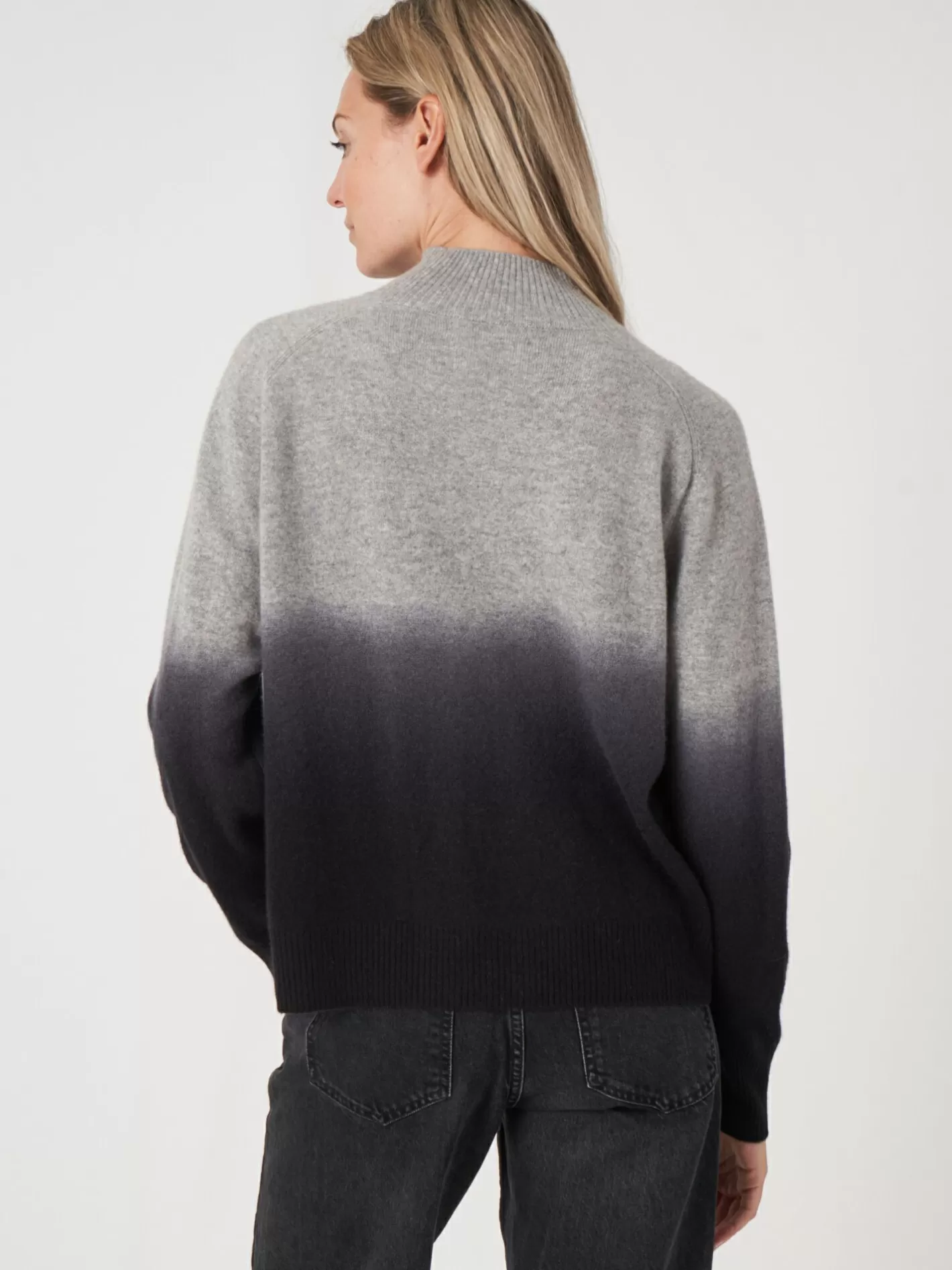 Sweaters<REPEAT cashmere Dip Dye Cashmere Sweater With Stand Collar Black