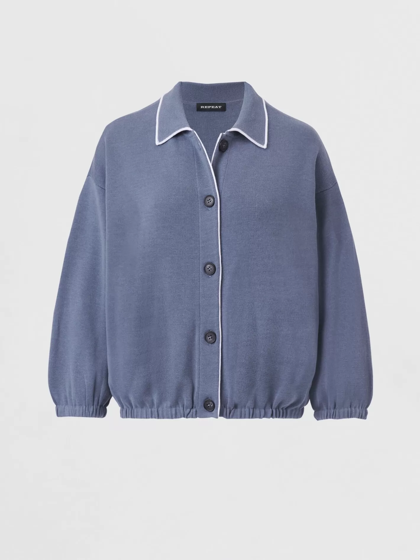 Cardigans<REPEAT cashmere Double Knit Cardigan With Shirt Collar And Contrasting Seam Denim