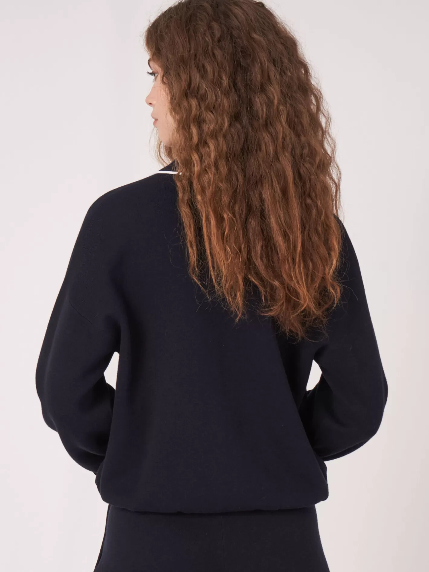 Cardigans<REPEAT cashmere Double Knit Cardigan With Shirt Collar And Contrasting Seam Navy