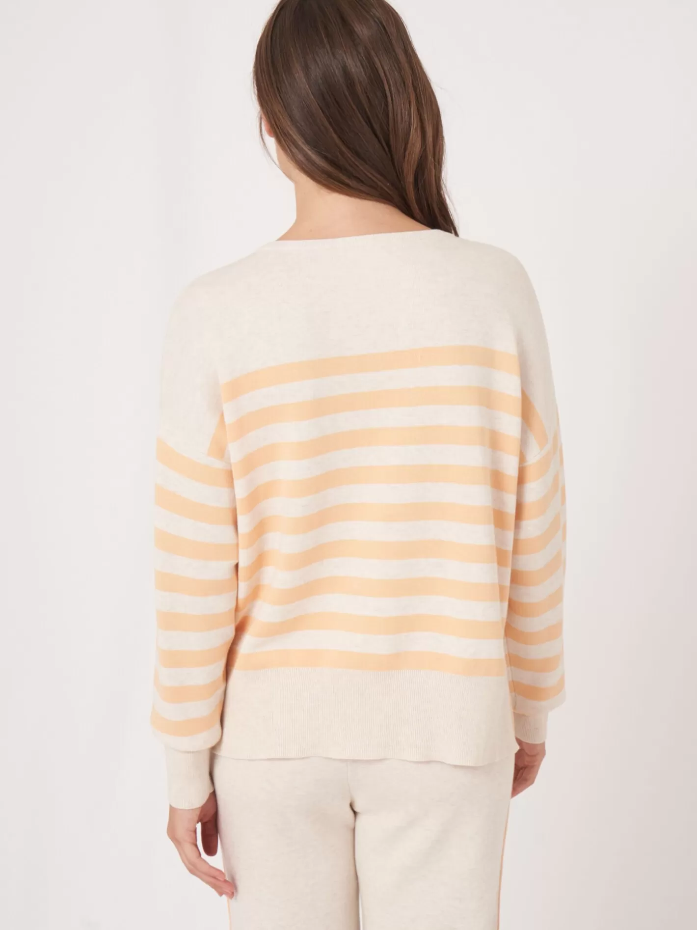 Sweaters<REPEAT cashmere Double Knit Cotton Blend Sweater With Stripes Glow