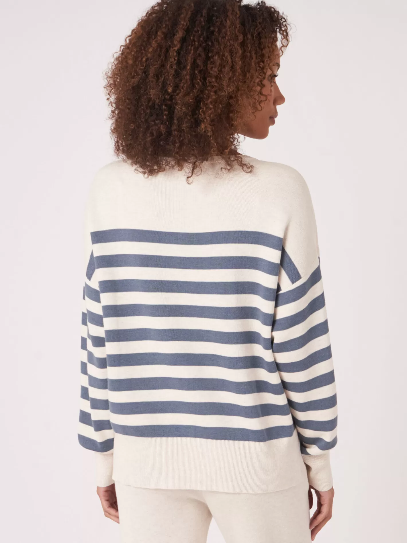 Sweaters<REPEAT cashmere Double Knit Cotton Blend Sweater With Stripes Denim