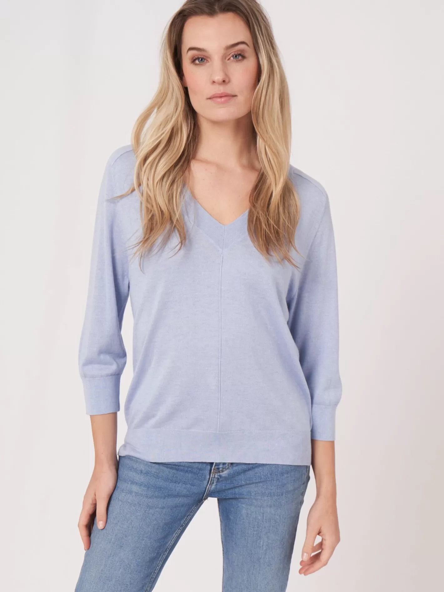 Sweaters<REPEAT cashmere Elbow Sleeve Cashmere Silk Blend Sweater Sky