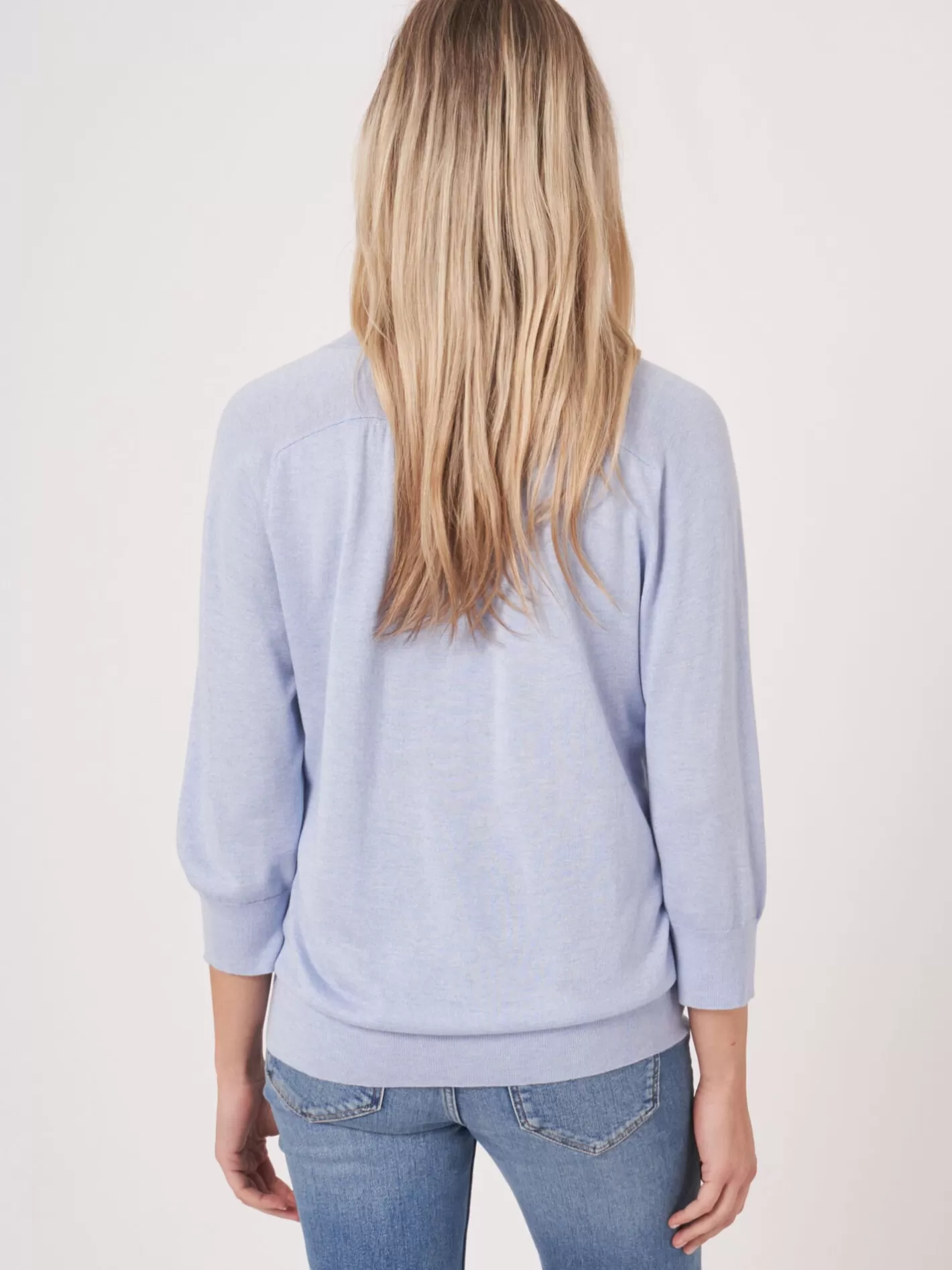 Sweaters<REPEAT cashmere Elbow Sleeve Cashmere Silk Blend Sweater Sky