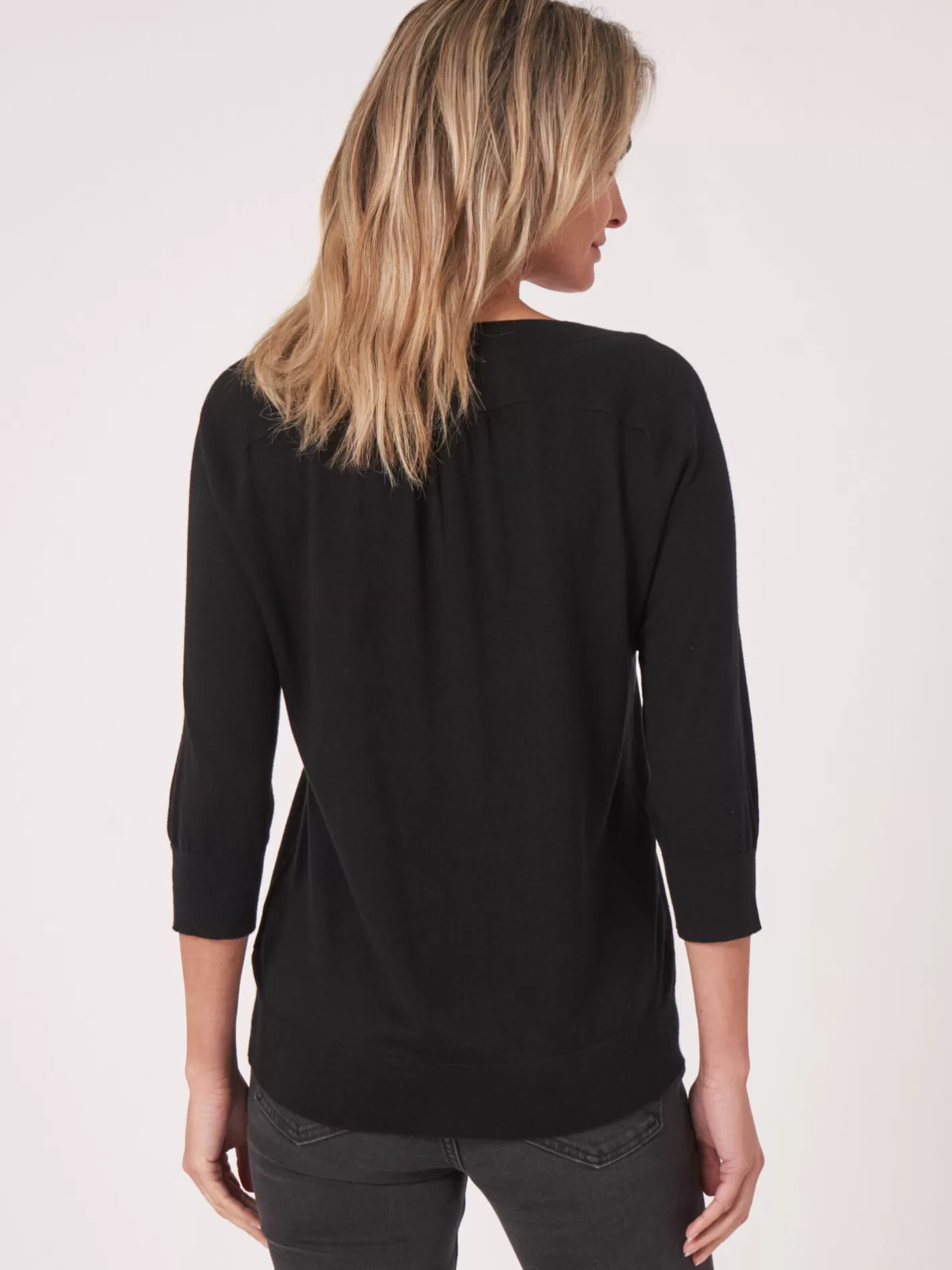 Sweaters<REPEAT cashmere Elbow Sleeve Cashmere Silk Blend Sweater Black