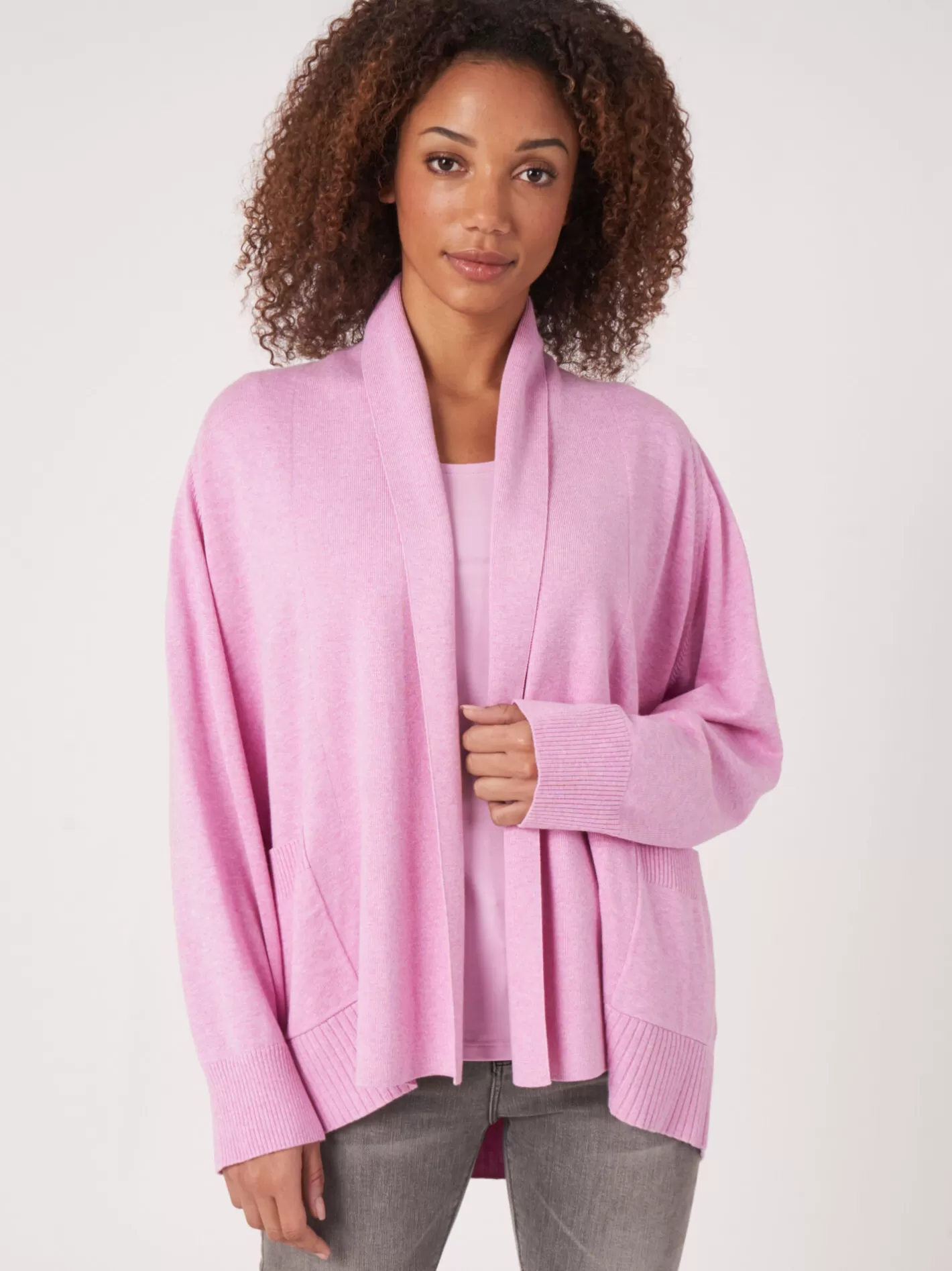 Cardigans<REPEAT cashmere Fine Knit Cotton Blend Shawl Neck Cardigan With Pockets Orchid