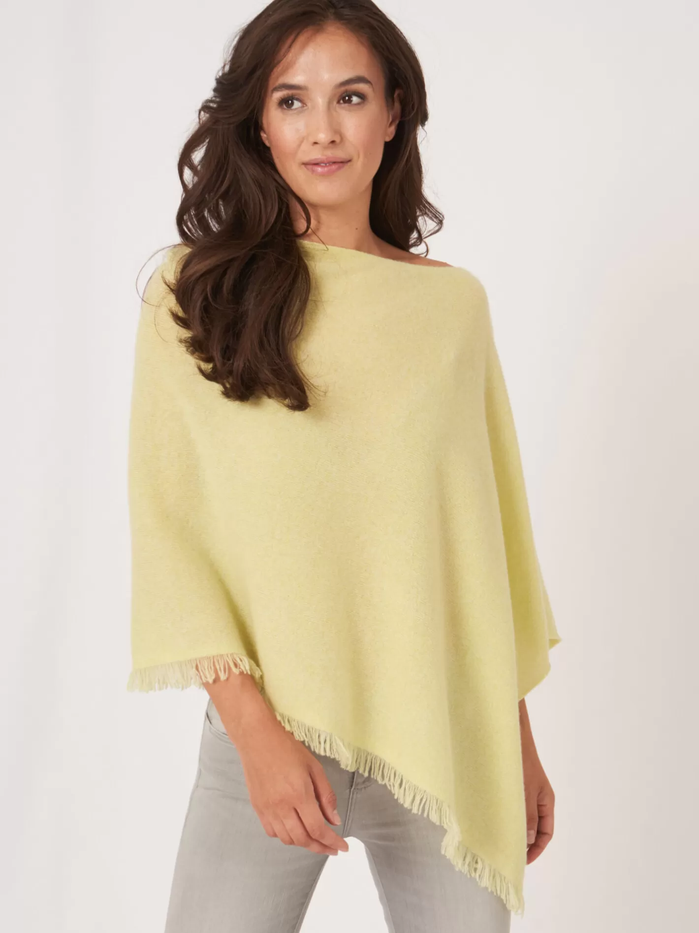 Organic Cashmere<REPEAT cashmere Fine Knit Organic Cashmere Poncho With Fringes Soda