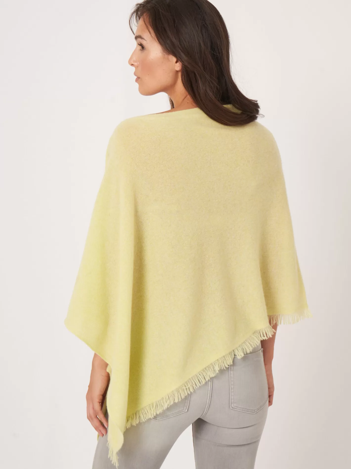 Organic Cashmere<REPEAT cashmere Fine Knit Organic Cashmere Poncho With Fringes Soda