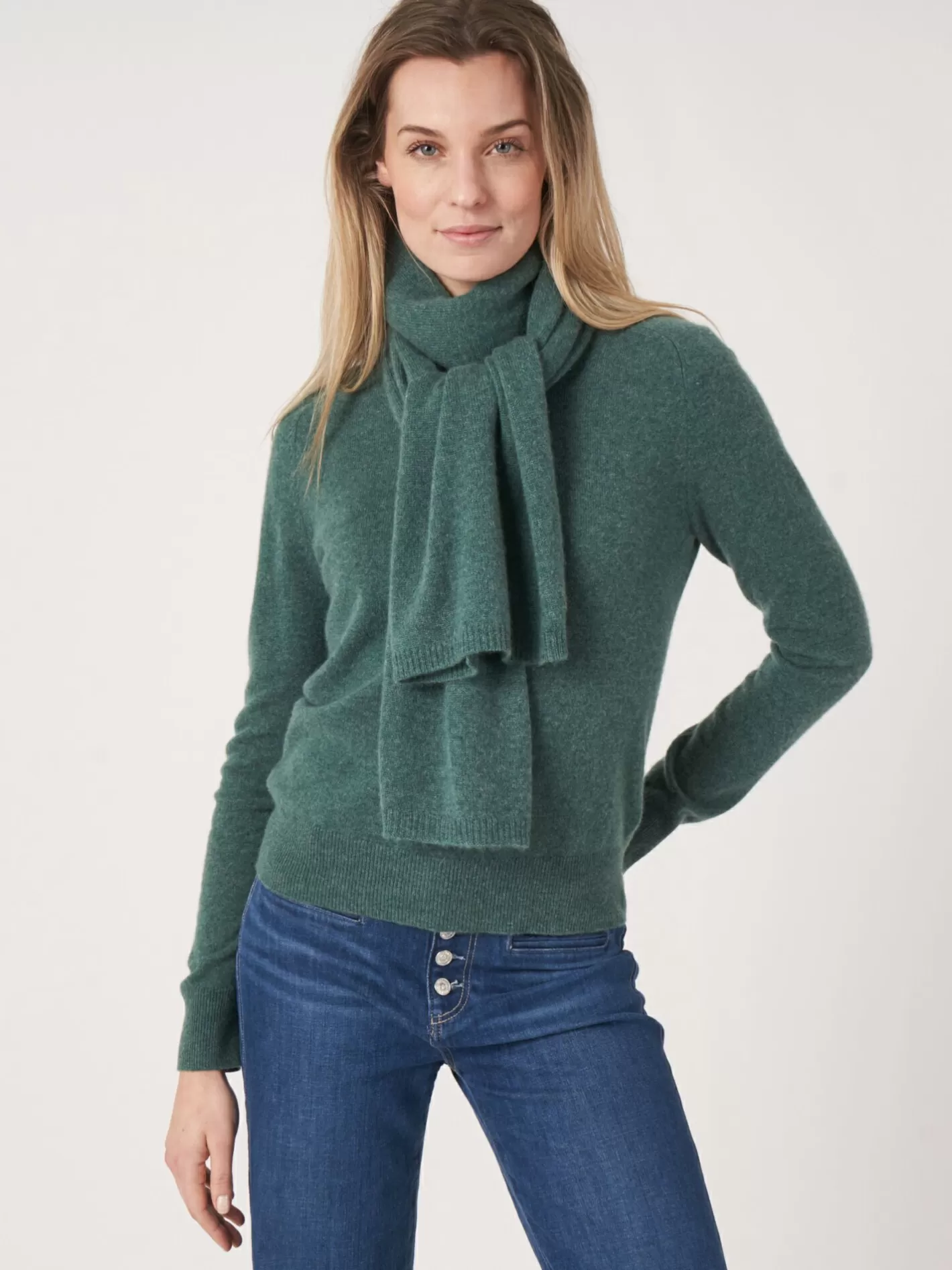 Scarves<REPEAT cashmere Fine Knit Organic Cashmere Scarf Kelp