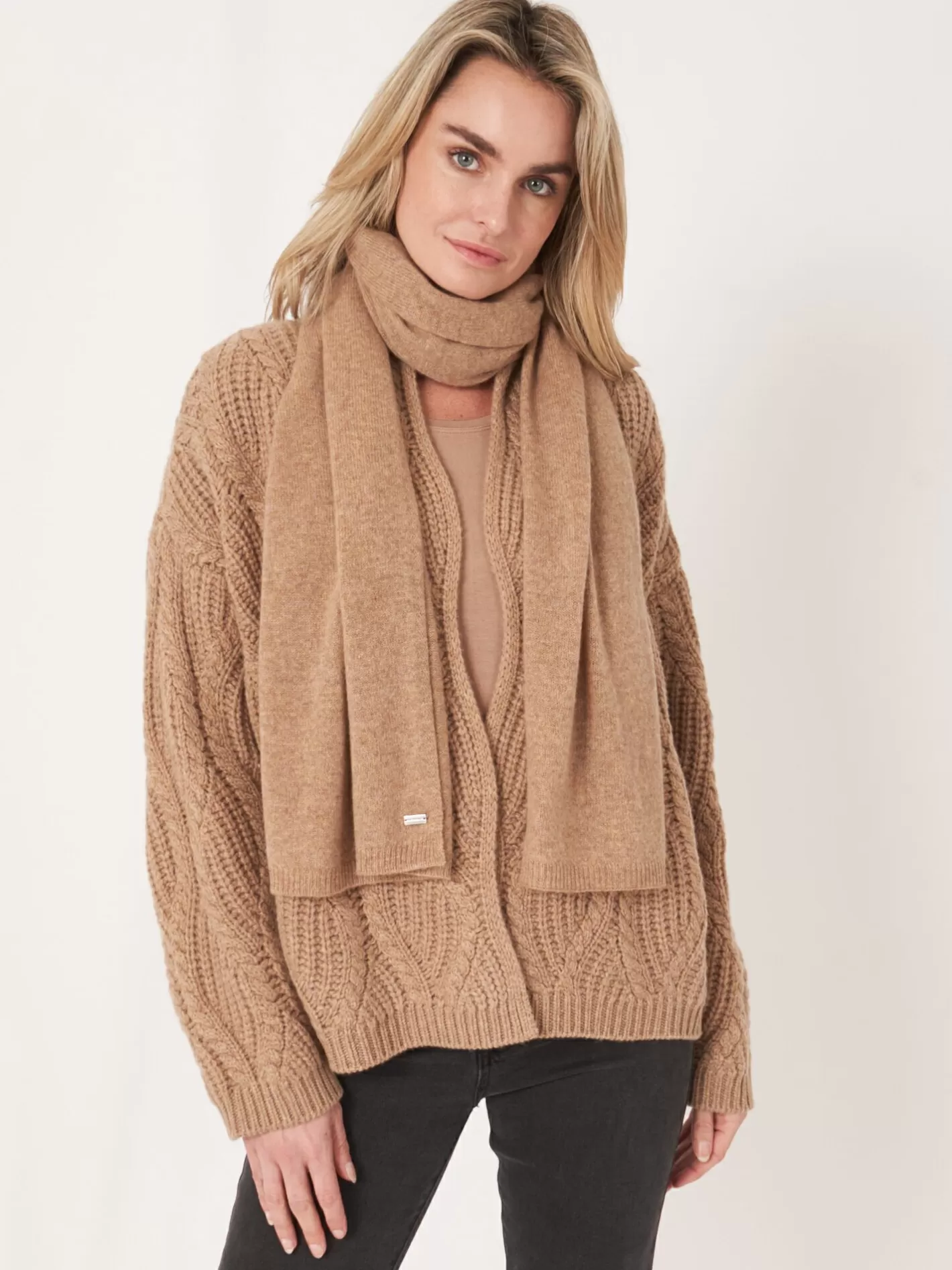 Scarves<REPEAT cashmere Fine Knit Organic Cashmere Scarf Camel