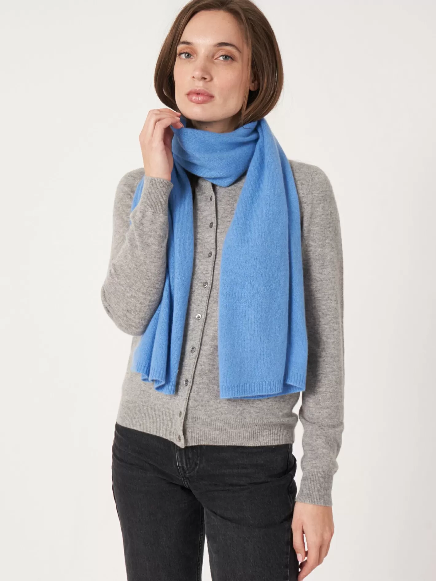 Scarves<REPEAT cashmere Fine Knit Organic Cashmere Scarf Sky