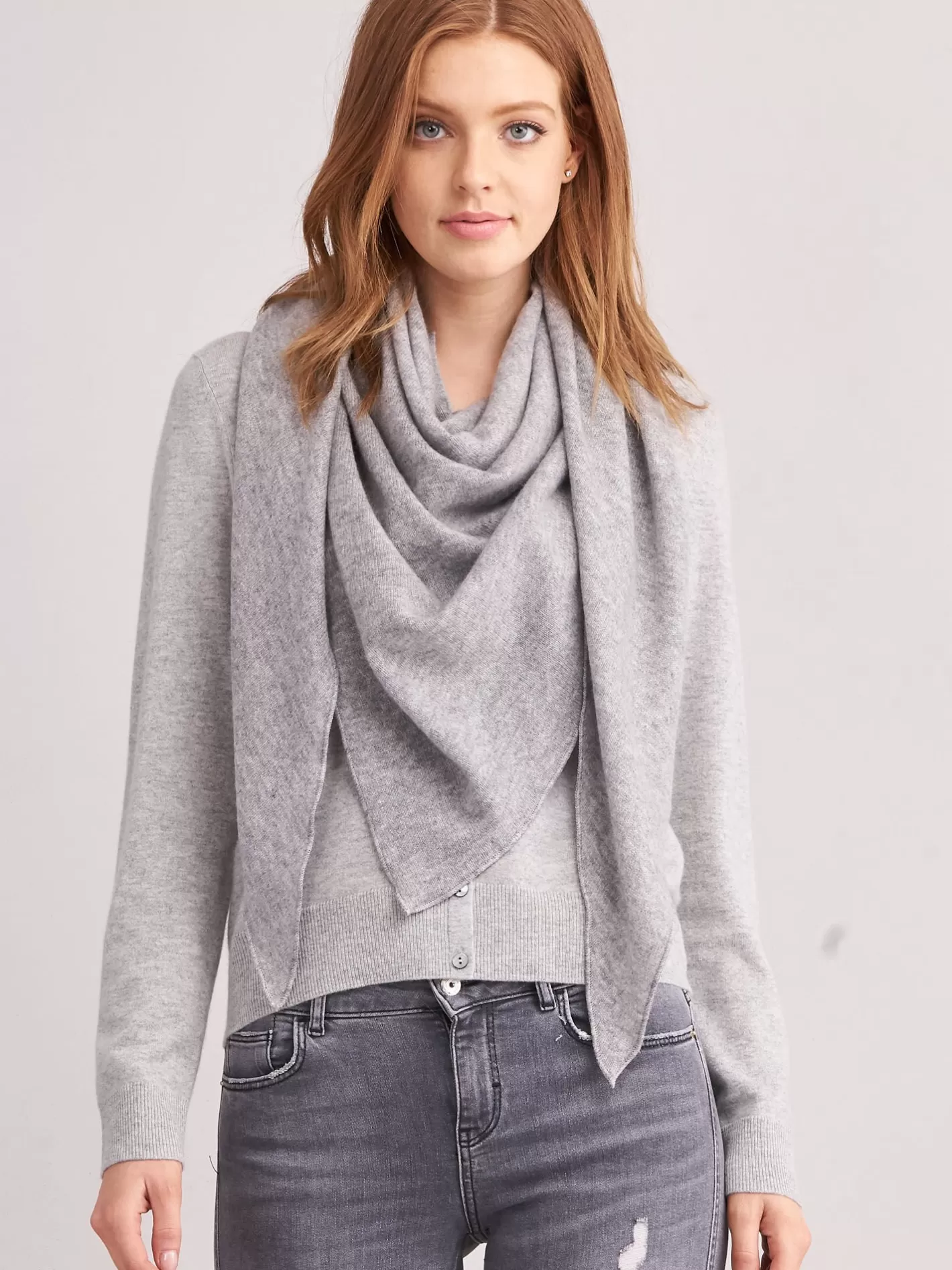 Organic Cashmere<REPEAT cashmere Fine Knit Organic Cashmere Triangular Scarf Light Grey