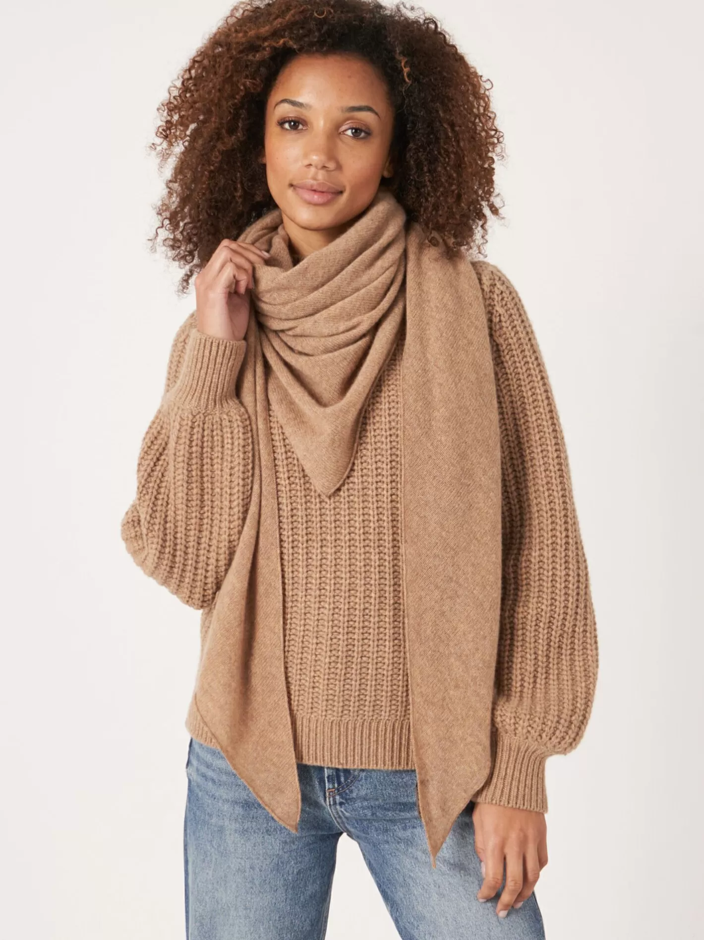 Scarves<REPEAT cashmere Fine Knit Organic Cashmere Triangular Scarf Camel