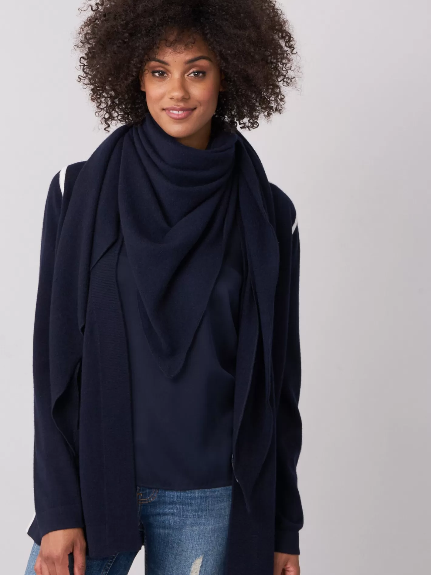 Organic Cashmere<REPEAT cashmere Fine Knit Organic Cashmere Triangular Scarf Navy