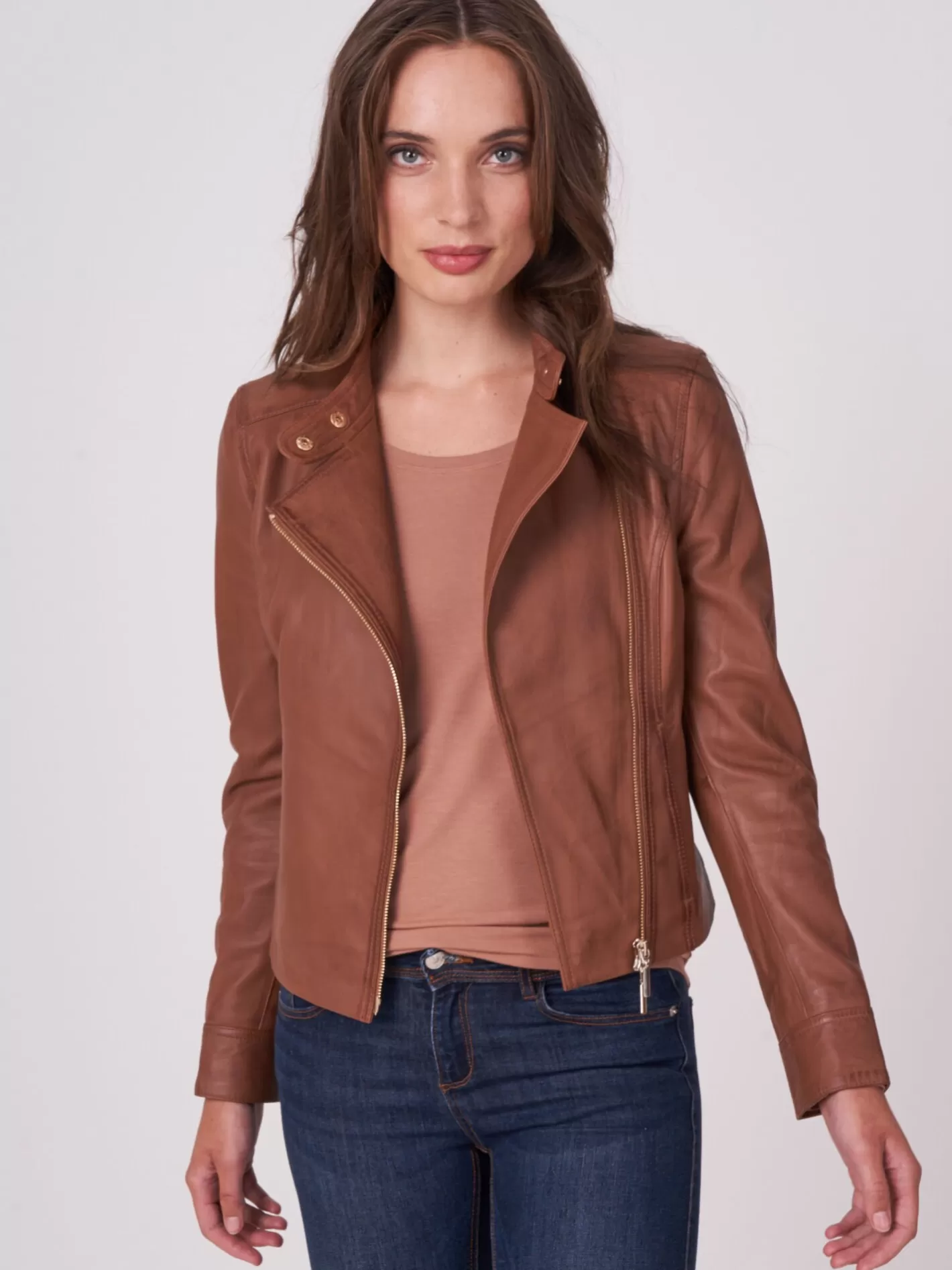 Leather<REPEAT cashmere Fitted Leather Biker Jacket Hazel