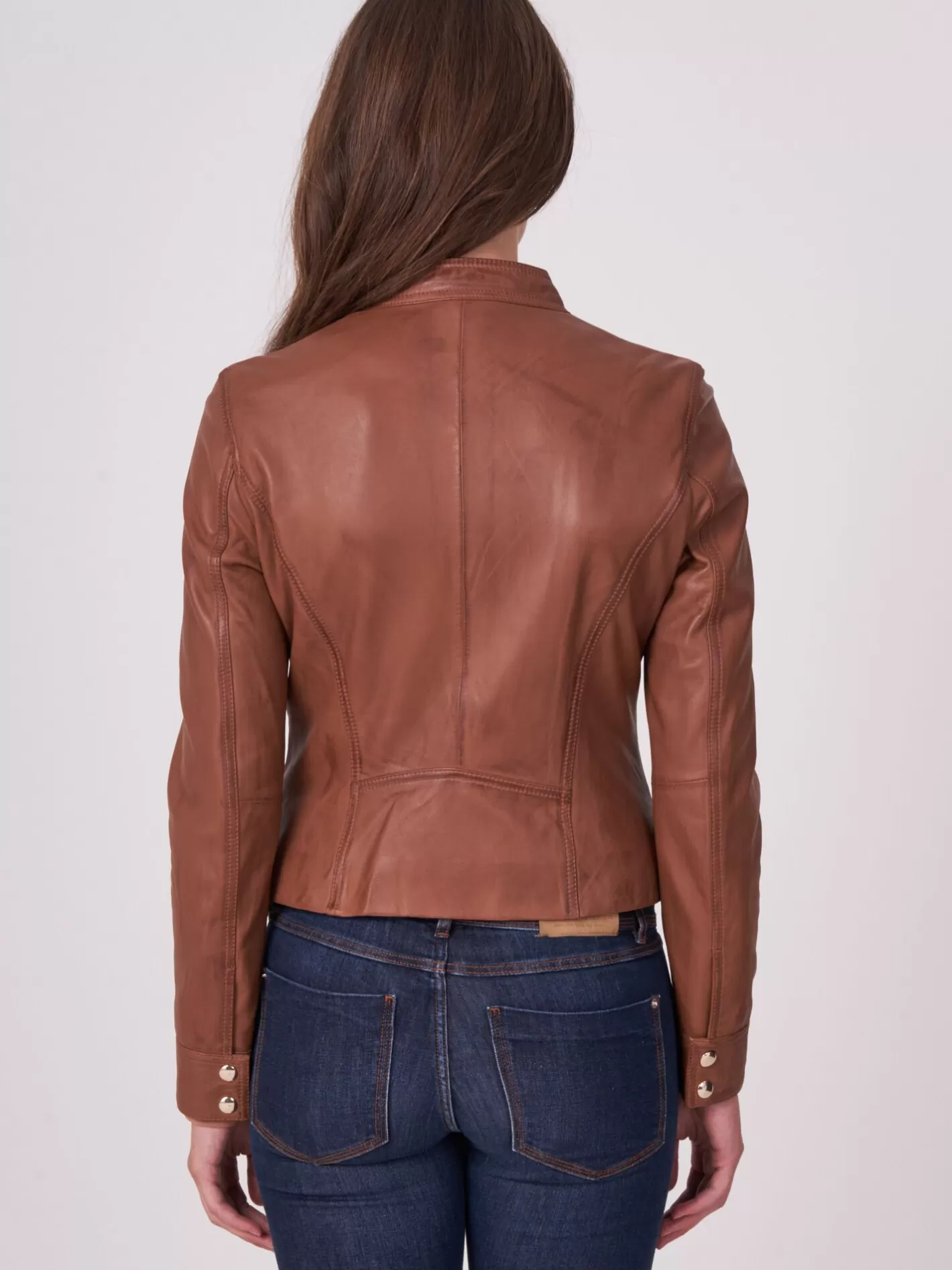 Leather<REPEAT cashmere Fitted Leather Biker Jacket Hazel