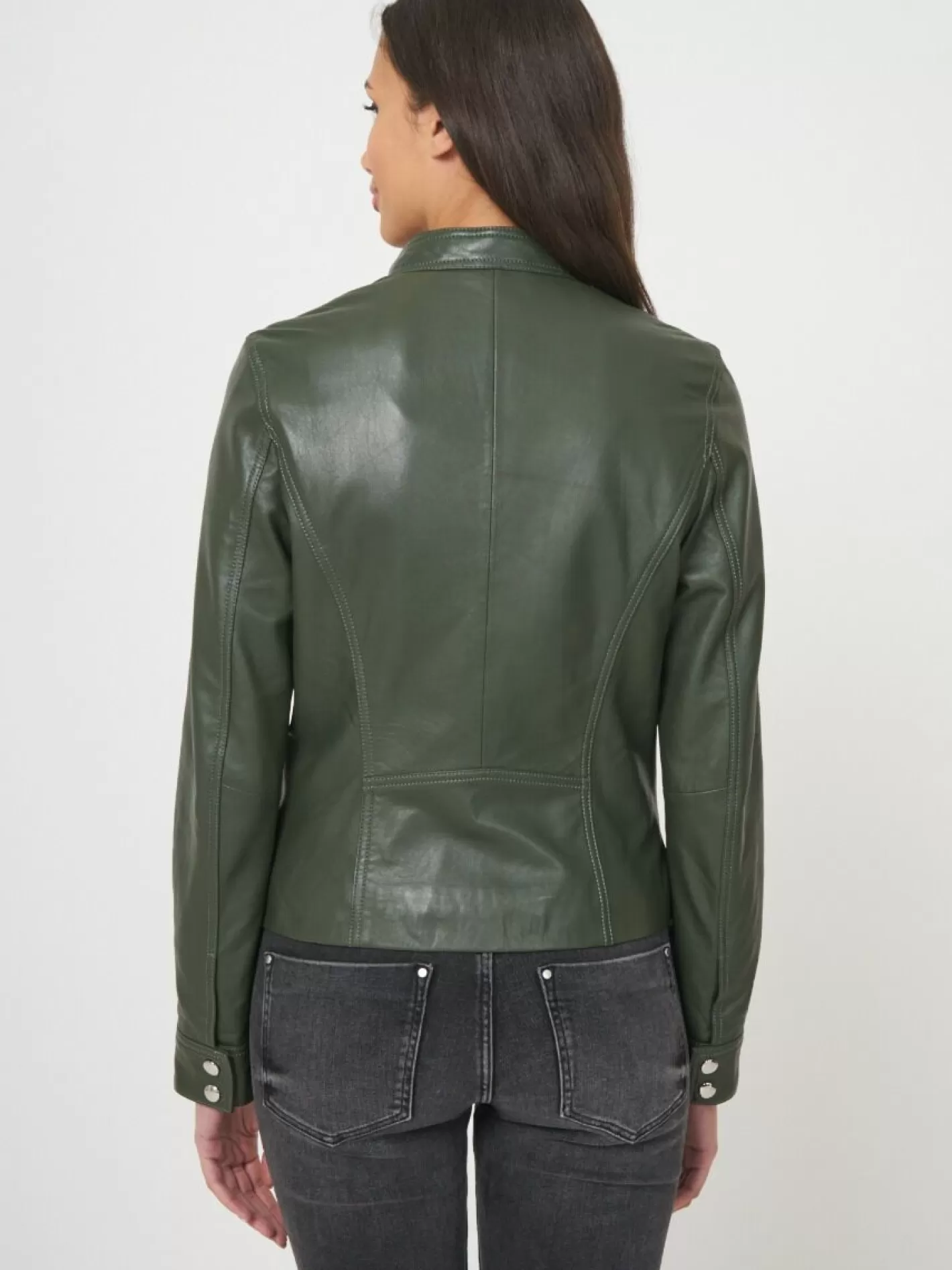 Leather<REPEAT cashmere Fitted Leather Biker Jacket Seaweed