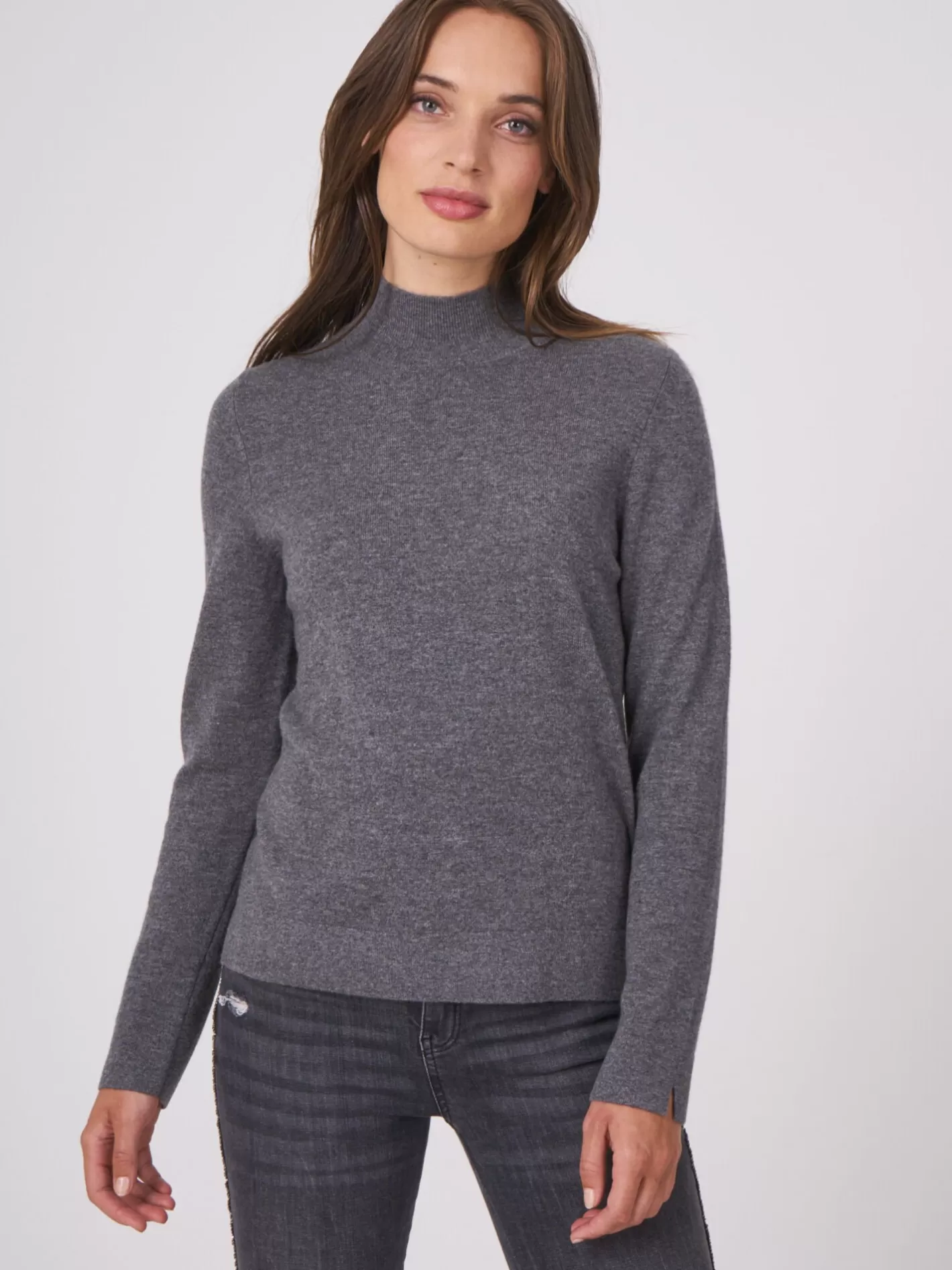 Organic Cashmere<REPEAT cashmere High Neck Organic Cashmere Sweater With Slit Sleeves Med Grey